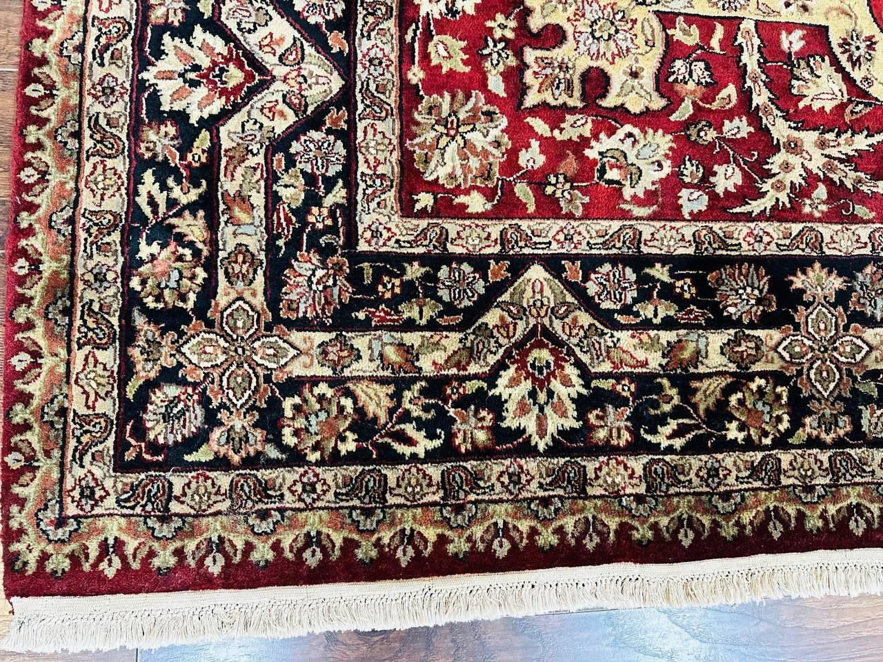 Indo Persian Rug 8x10, Red Vintage Wool Traditional Carpet, Floral, Handmade - Image 8