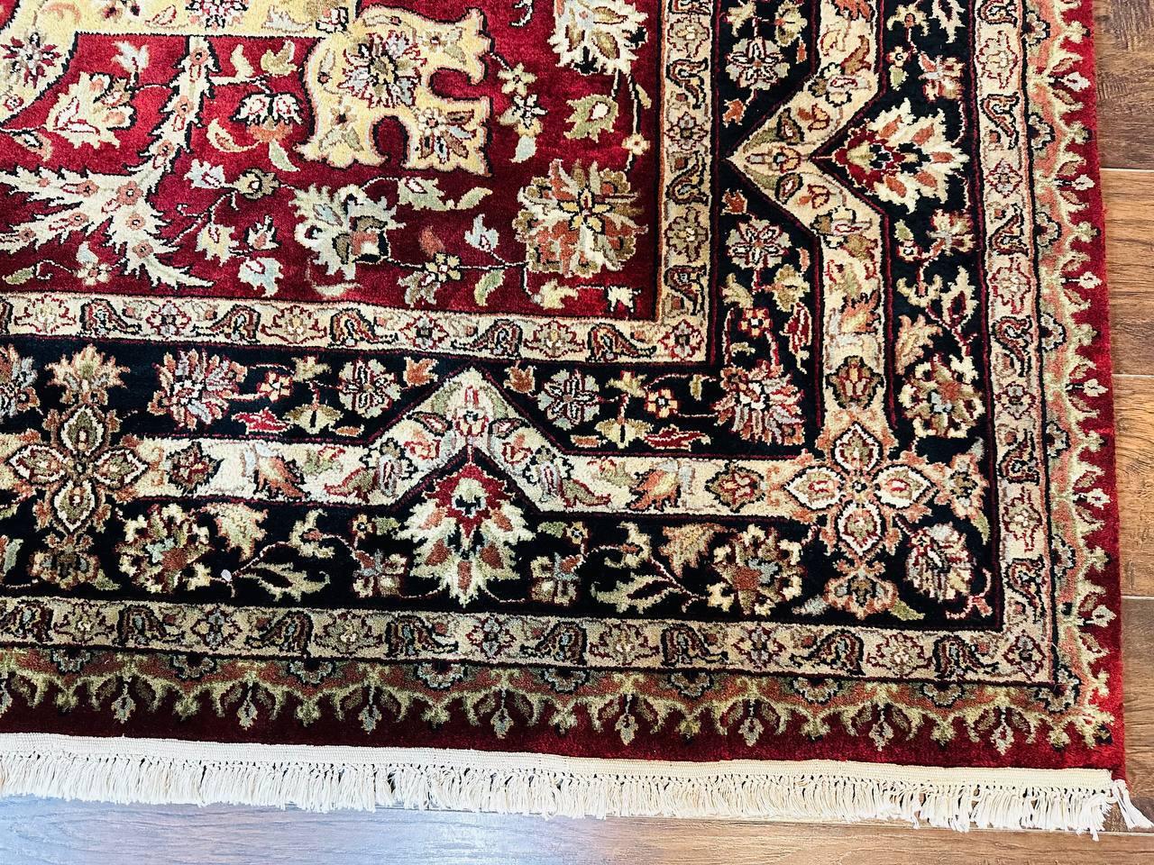 Indo Persian Rug 8x10, Red Vintage Wool Traditional Carpet, Floral, Handmade - Image 9