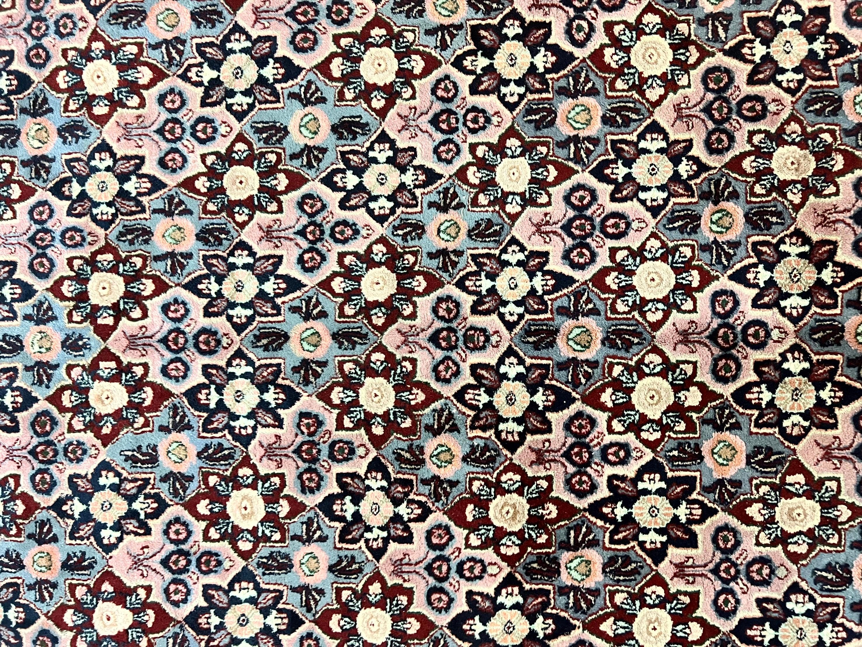 Indo Persian Rug 8x10, Repeated Allover Pattern, Navy Blue Ivory, Handmade Vintage Wool Carpet - Image 4