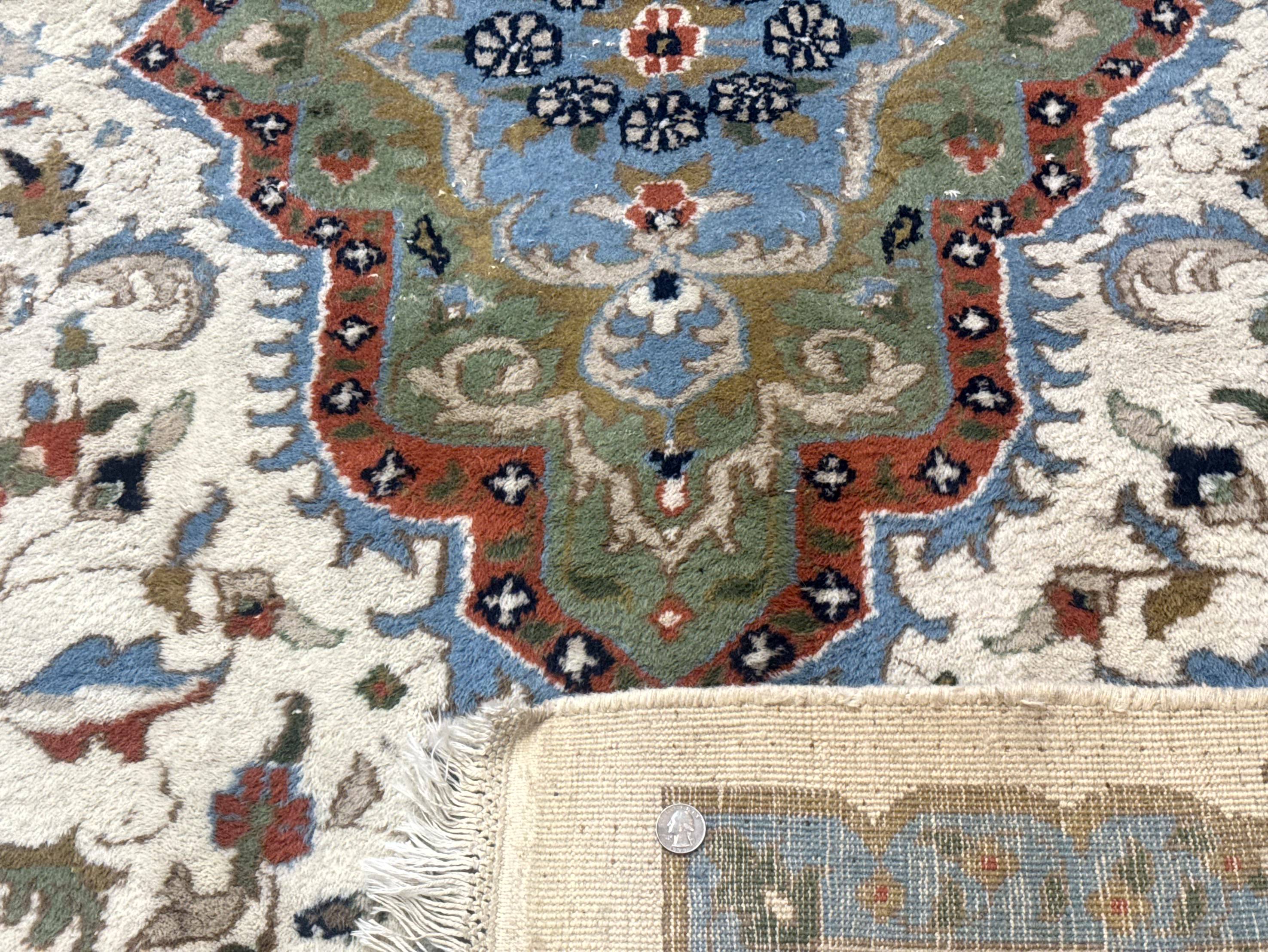 Indo Persian Rug 9x12, Ivory Red Green, Traditional Oriental Carpet - Image 10