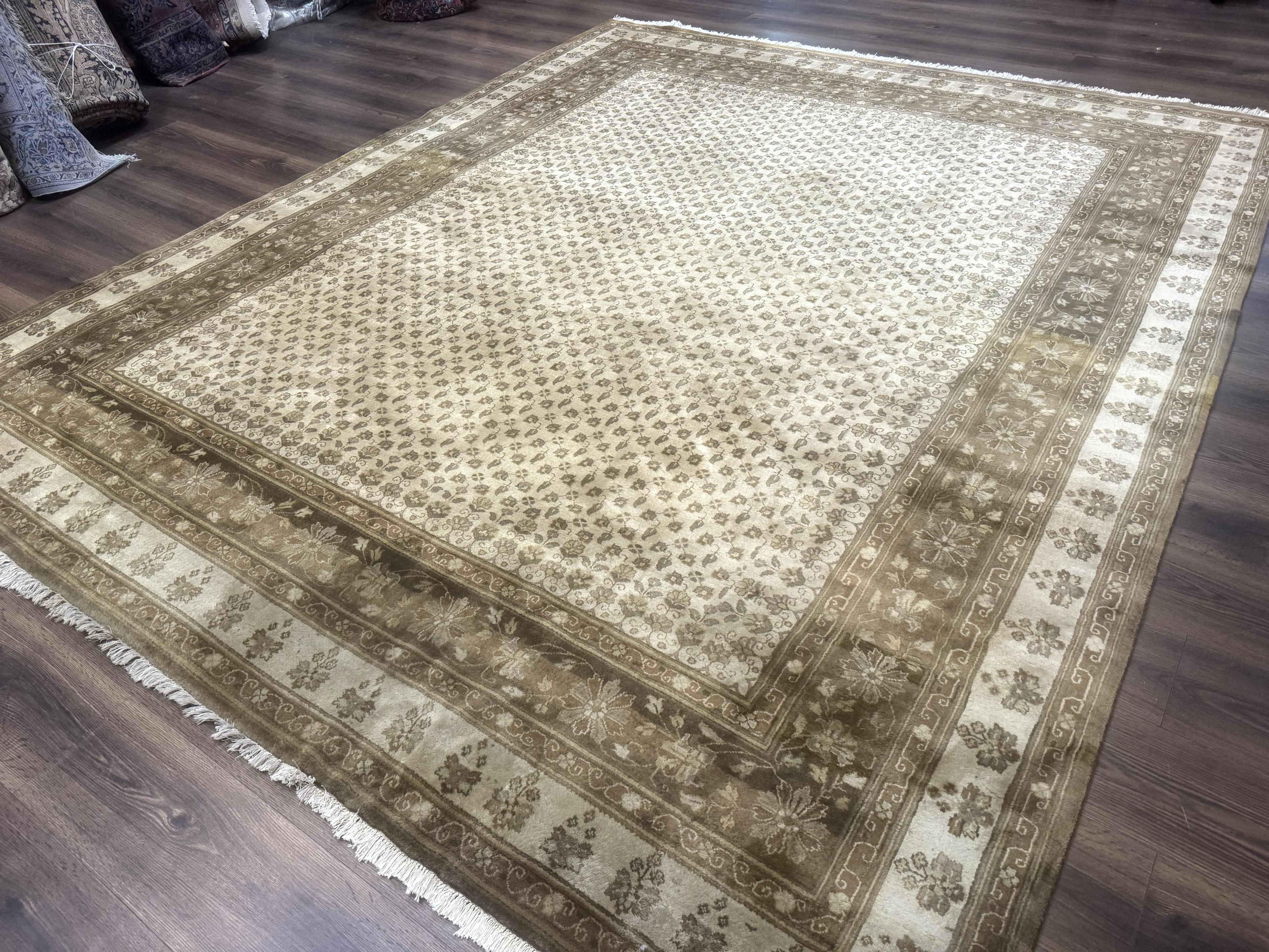 Indo Persian Rug 8x10, Allover Pattern, Beige, Wool Handmade Carpet - Image 2