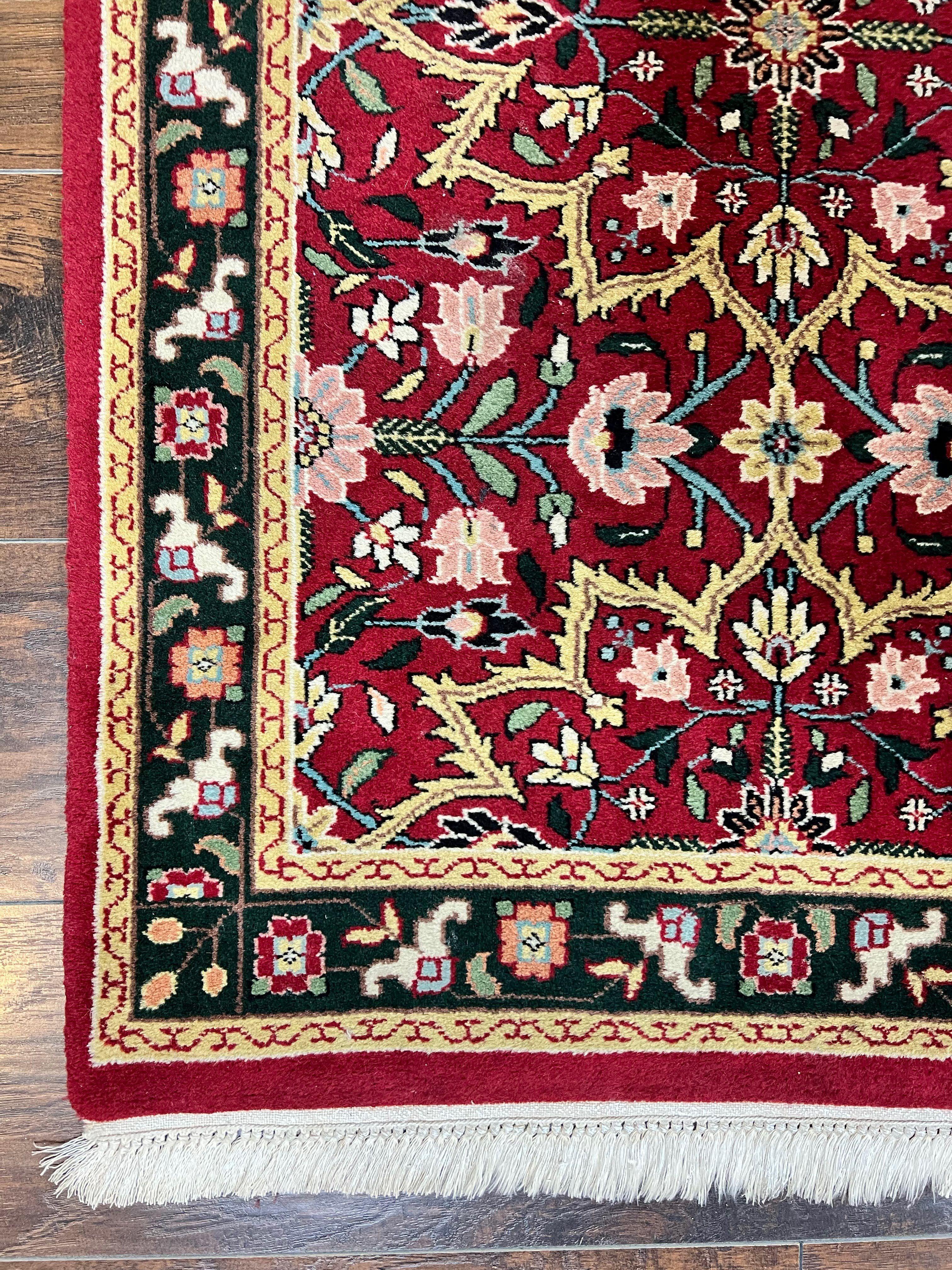 Indo Persian Runner Rug 2.6 x 10, Floral Hand Knotted Wool Hallway Rug, Red - Image 8