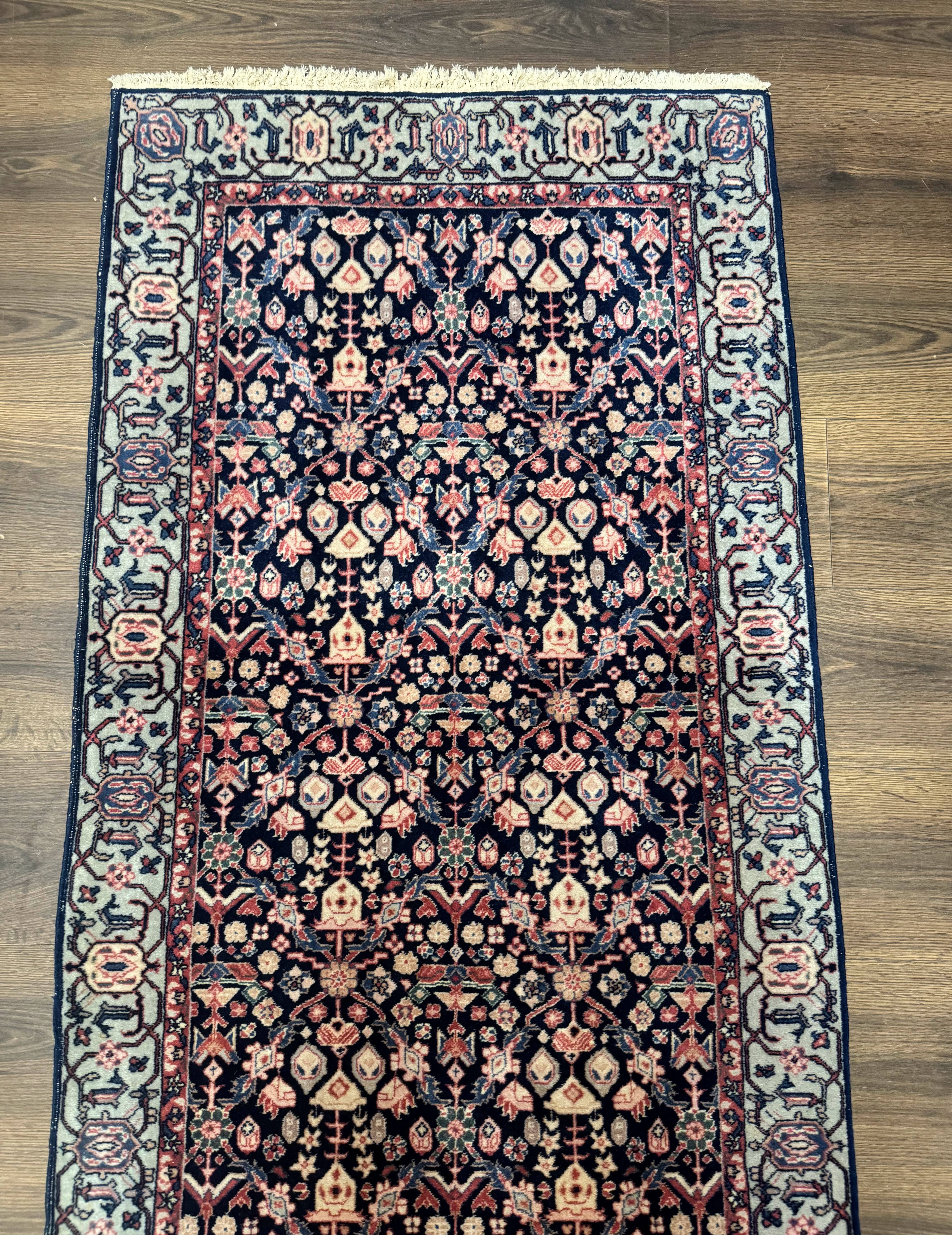 Indo Persian Runner Rug 2.8 x 12, Navy Blue, Floral, Fine 270 KPSI - Image 3