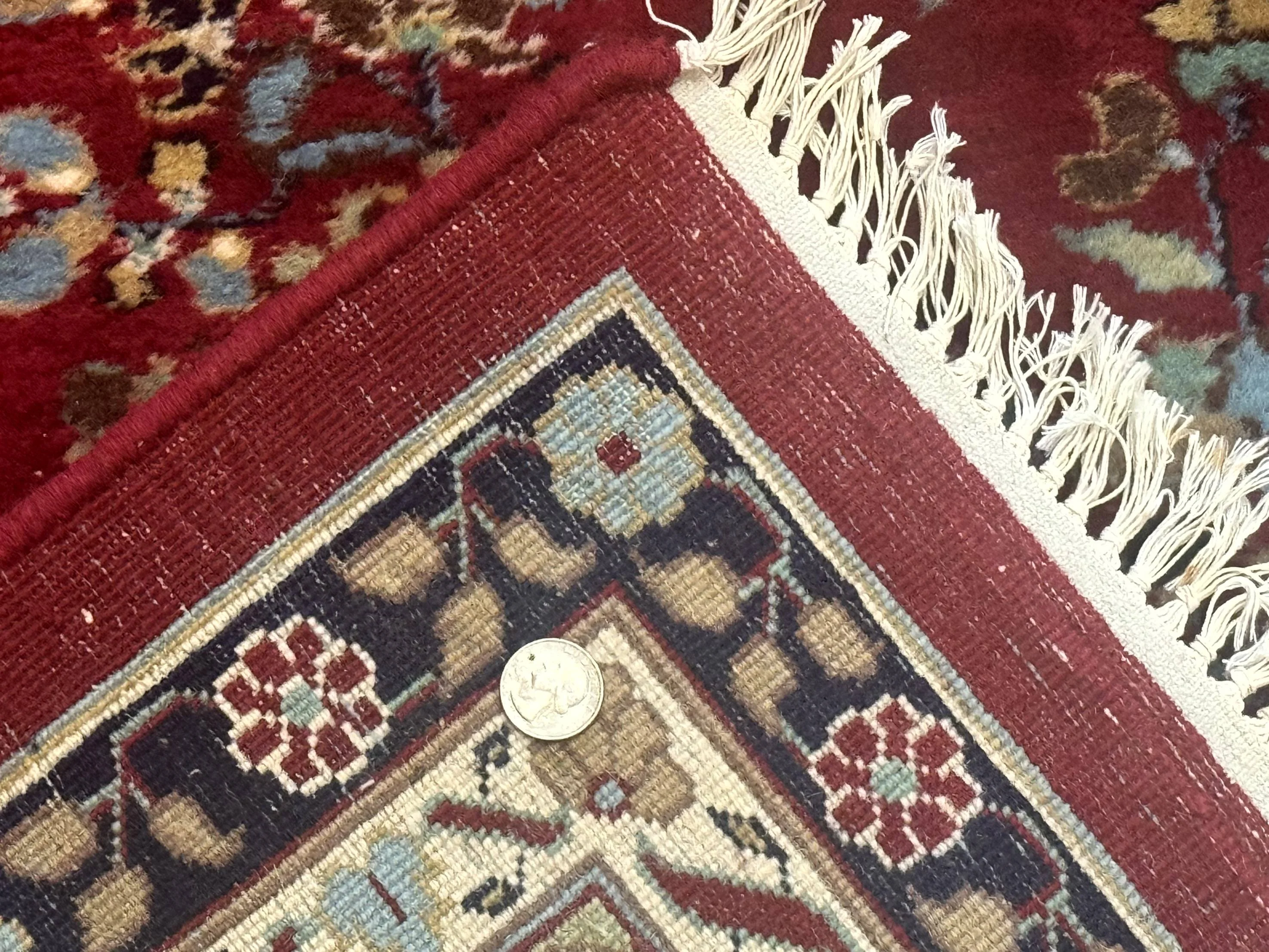 Indo Persian Sarouk Rug 10x14, Large Red and Navy Blue Carpet, Traditional Floral Wool Rug - Image 10