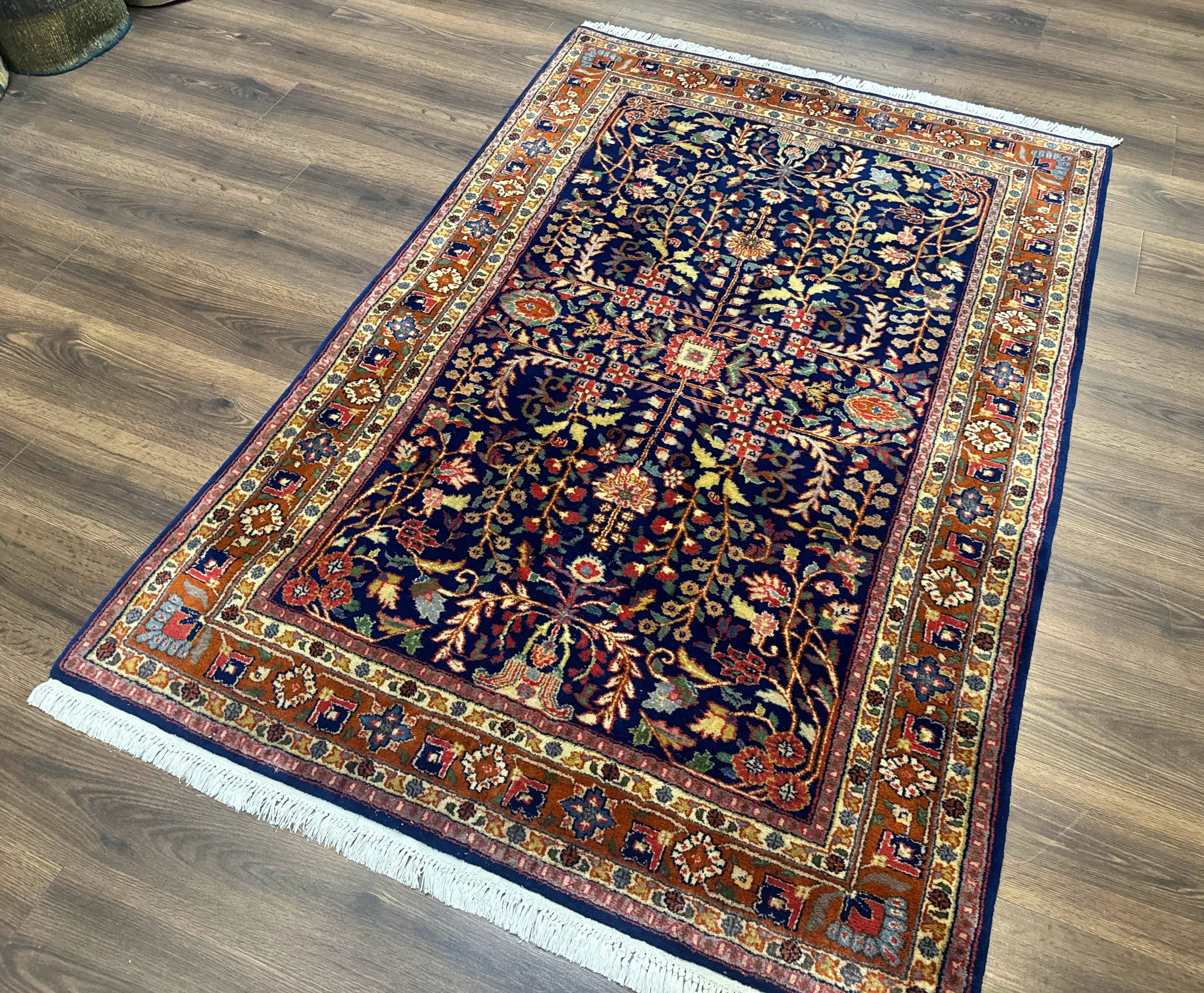 Indo Persian Sarouk Rug 4x6, Blue and Rust Red - Image 2