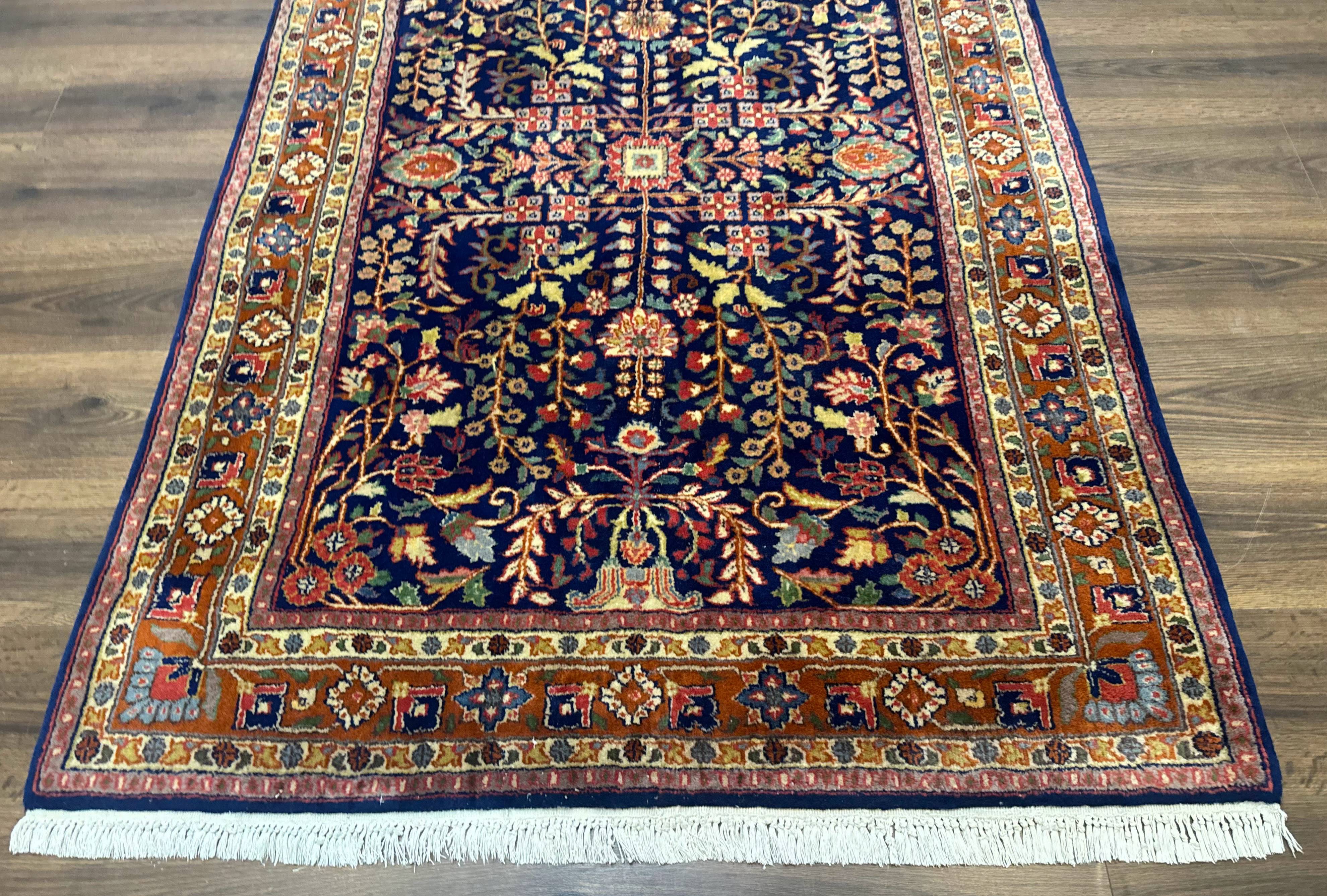 Indo Persian Sarouk Rug 4x6, Blue and Rust Red - Image 5