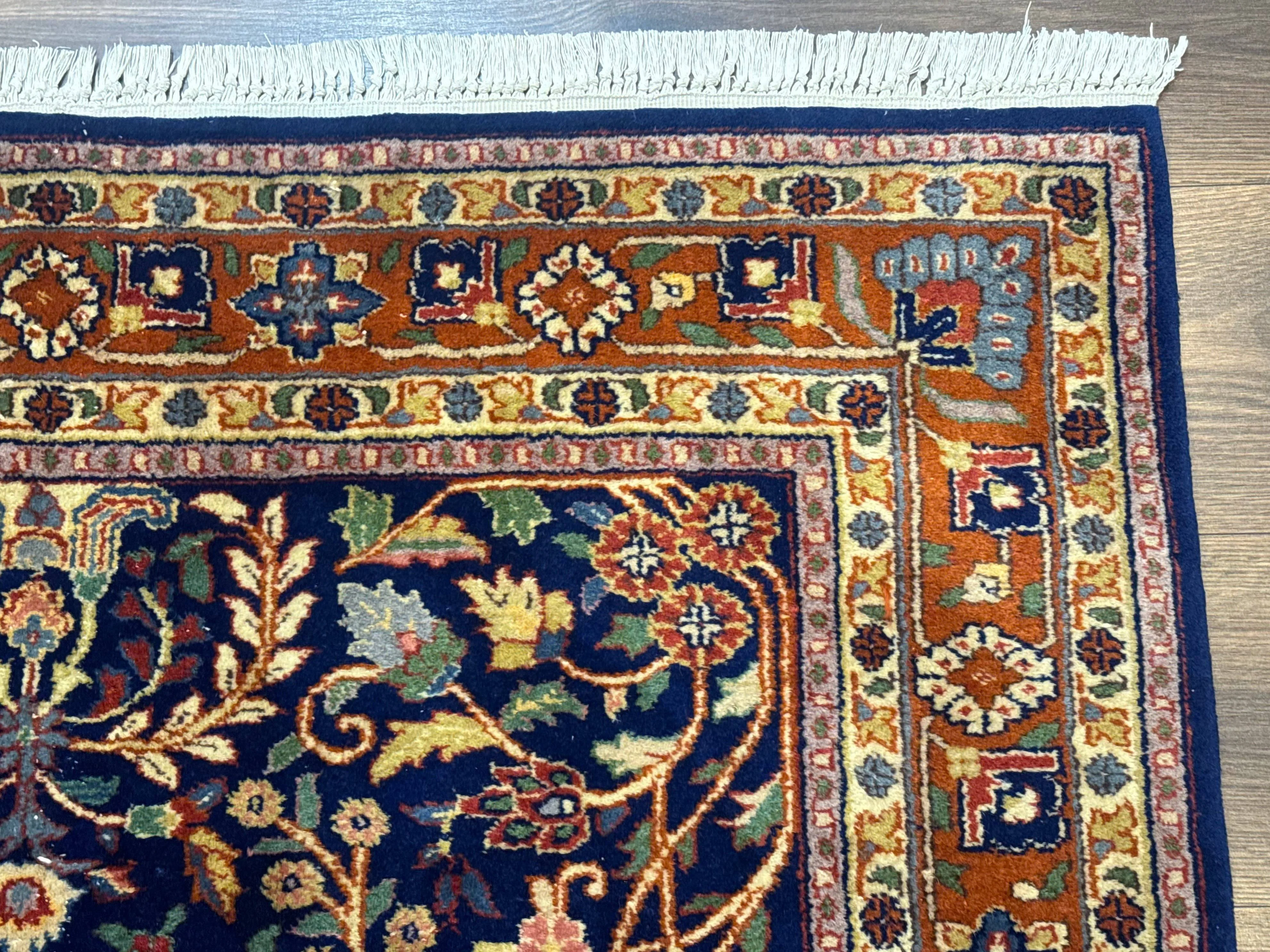 Indo Persian Sarouk Rug 4x6, Blue and Rust Red - Image 7