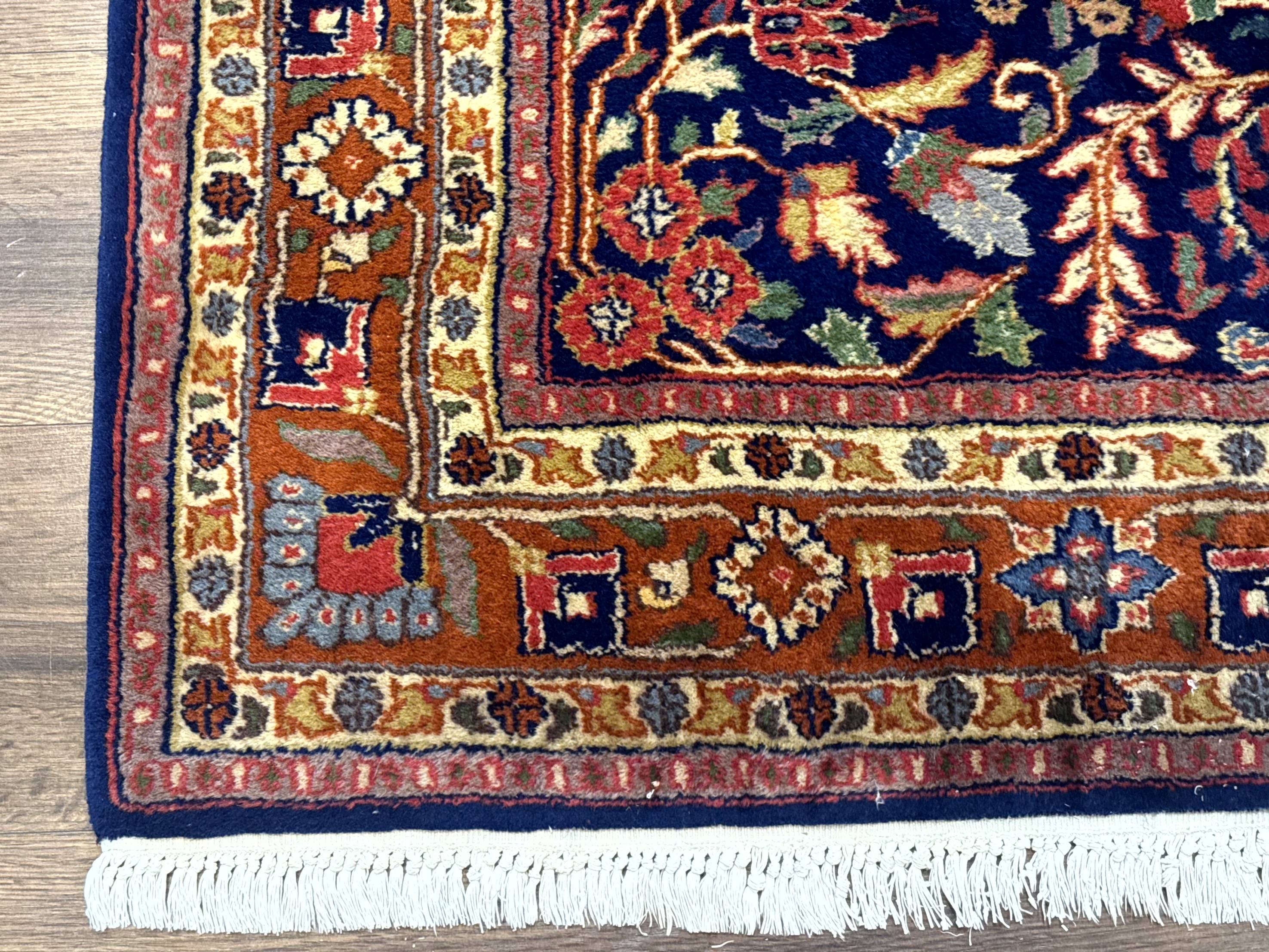 Indo Persian Sarouk Rug 4x6, Blue and Rust Red - Image 8