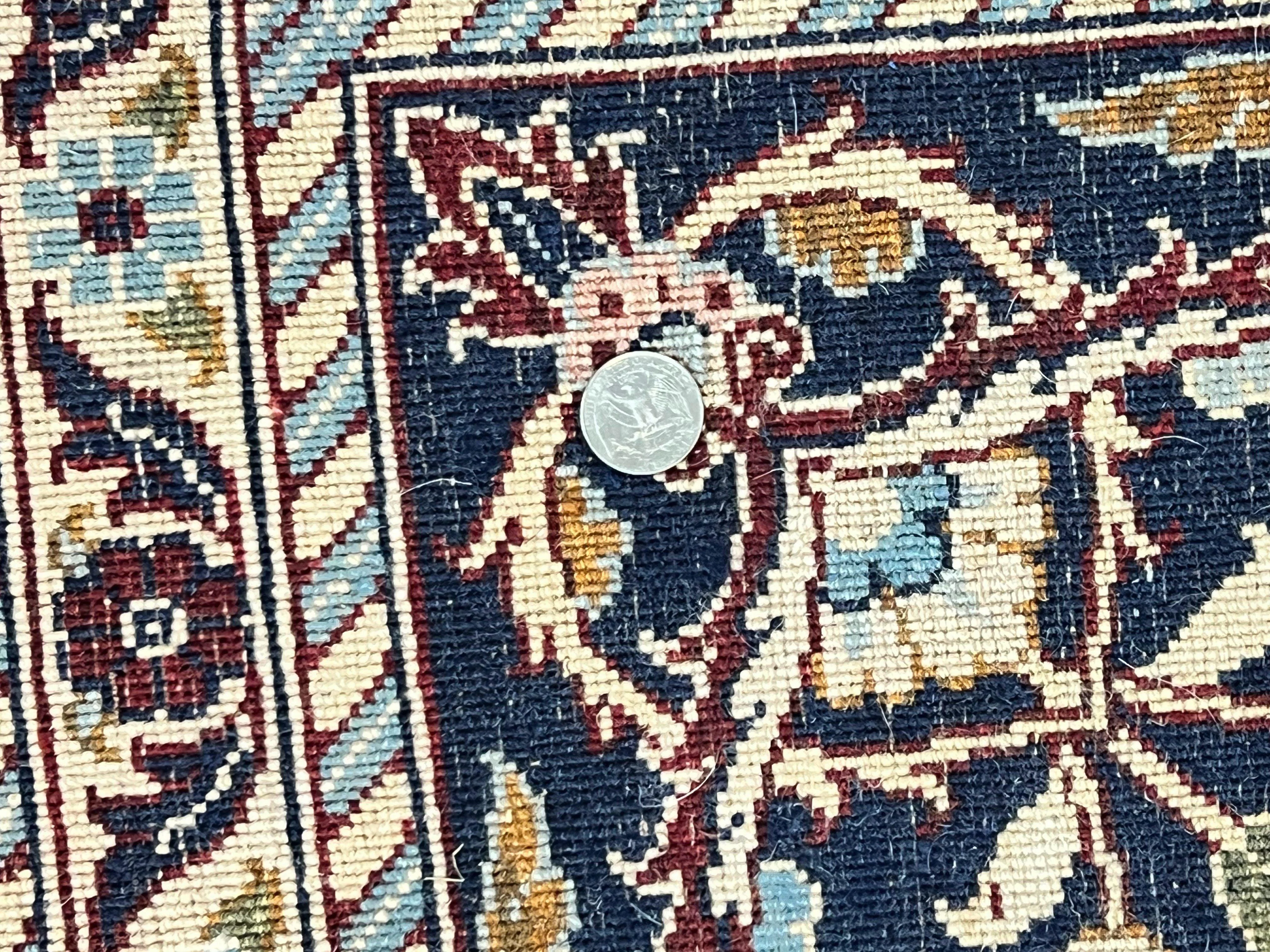 Indo Persian Sarouk Rug 9x12, Floral Allover, Dark Red & Navy Blue, Handmade Vintage Wool Carpet - Image 10