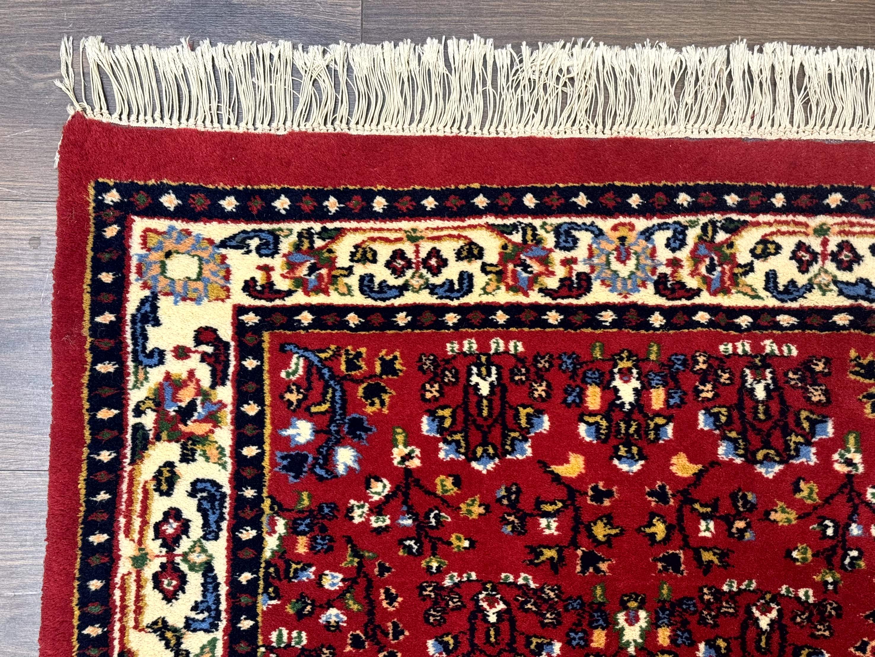 Indo Persian Sarouk Runner Rug 3 x 12, Red and Cream, Allover Pattern, 12ft Runner, Hand Knotted - Image 5