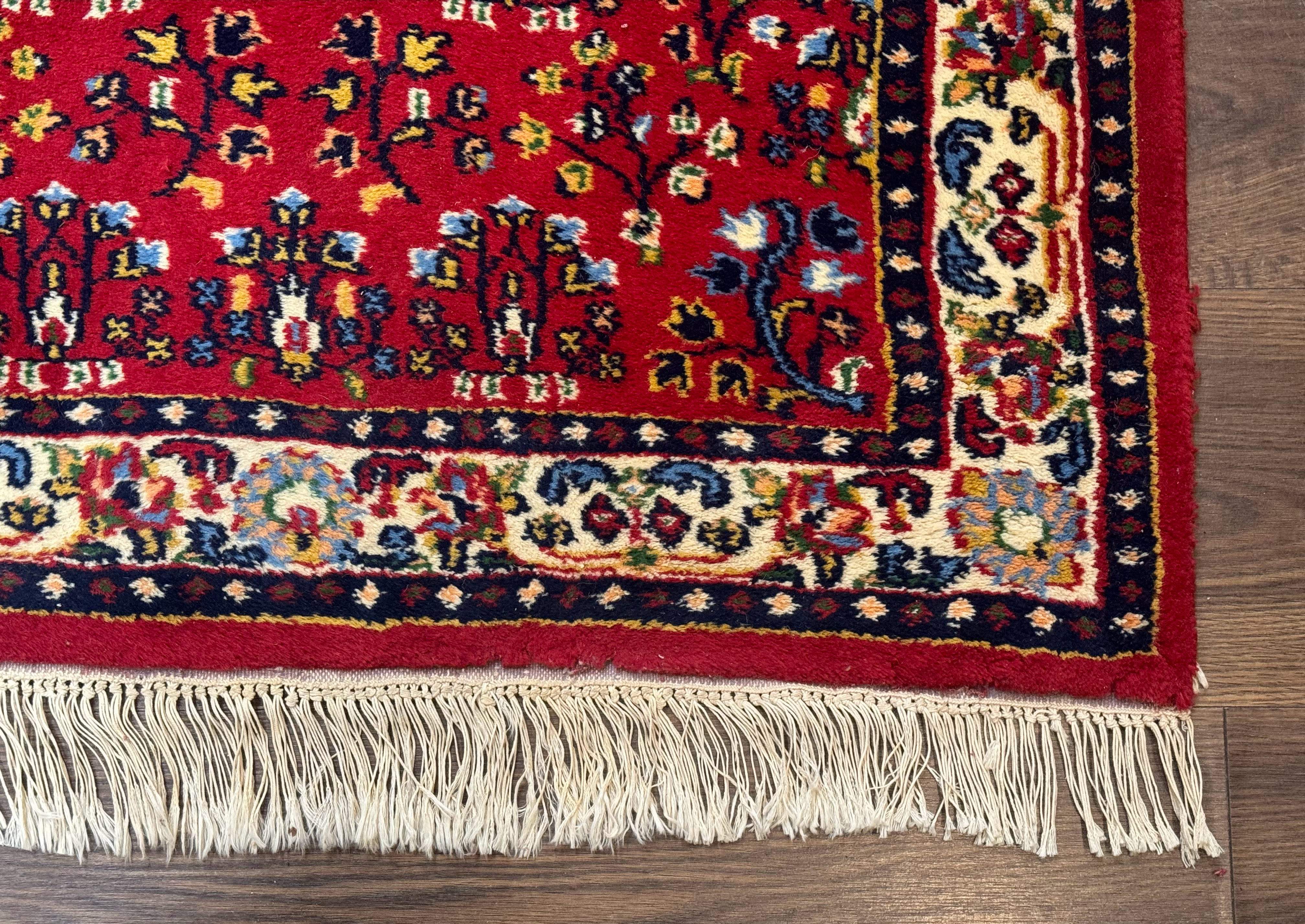 Indo Persian Sarouk Runner Rug 3 x 12, Red and Cream, Allover Pattern, 12ft Runner, Hand Knotted - Image 8