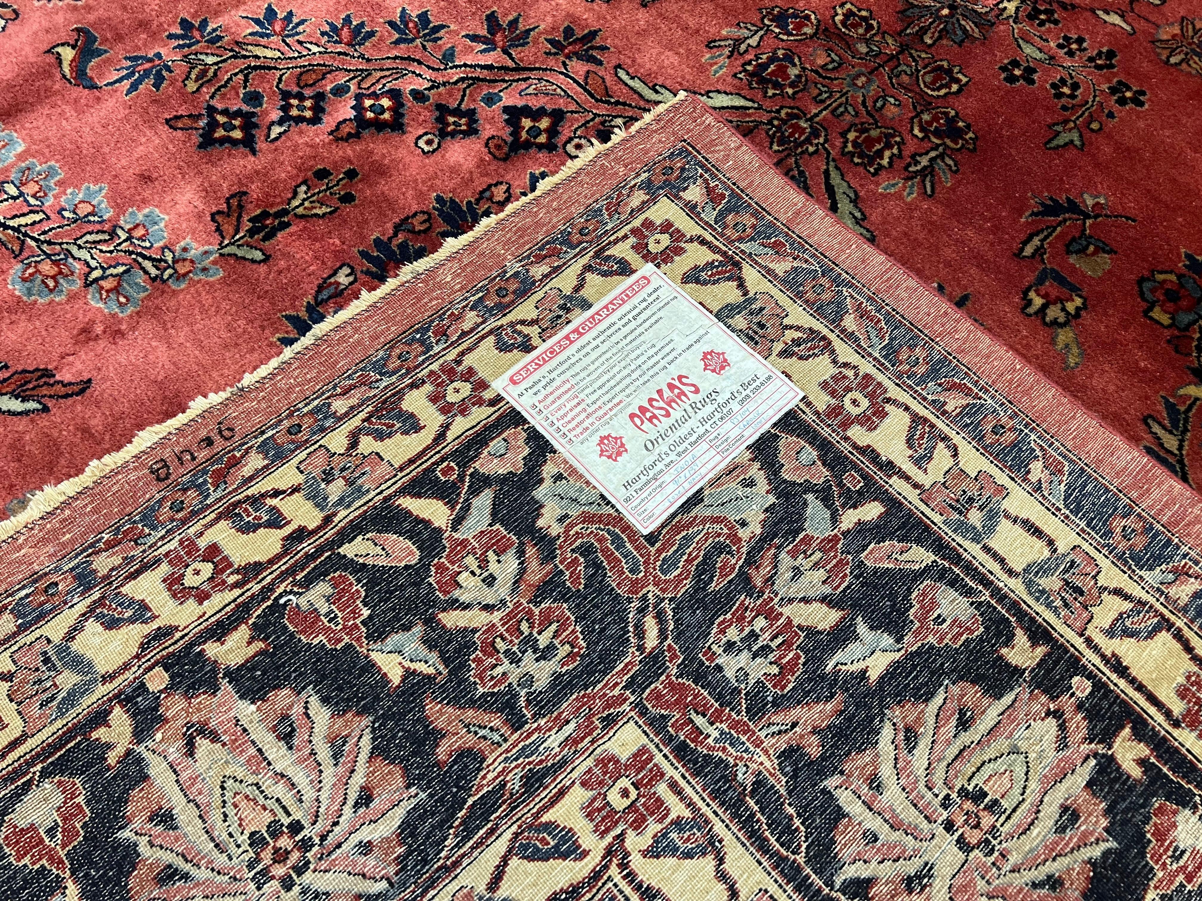 Indo Sarouk Rug 10x14, Vintage Indian Persian Area Rug 10 x 14, Wool Hand-Knotted Oriental Carpet, Red Floral Allover Large Rug, Beautiful - Image 10