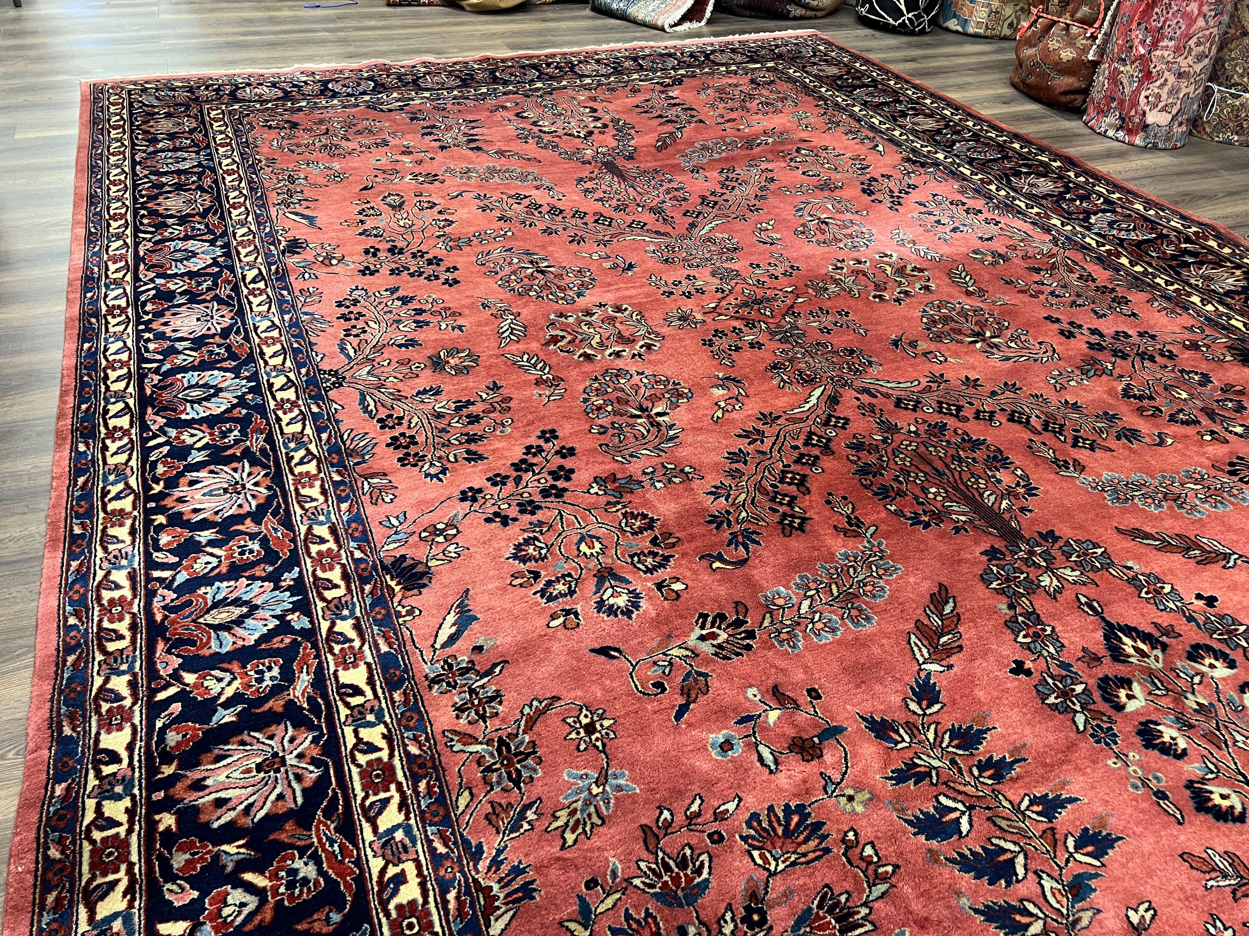 Indo Sarouk Rug 10x14, Vintage Indian Persian Area Rug 10 x 14, Wool Hand-Knotted Oriental Carpet, Red Floral Allover Large Rug, Beautiful - Image 12