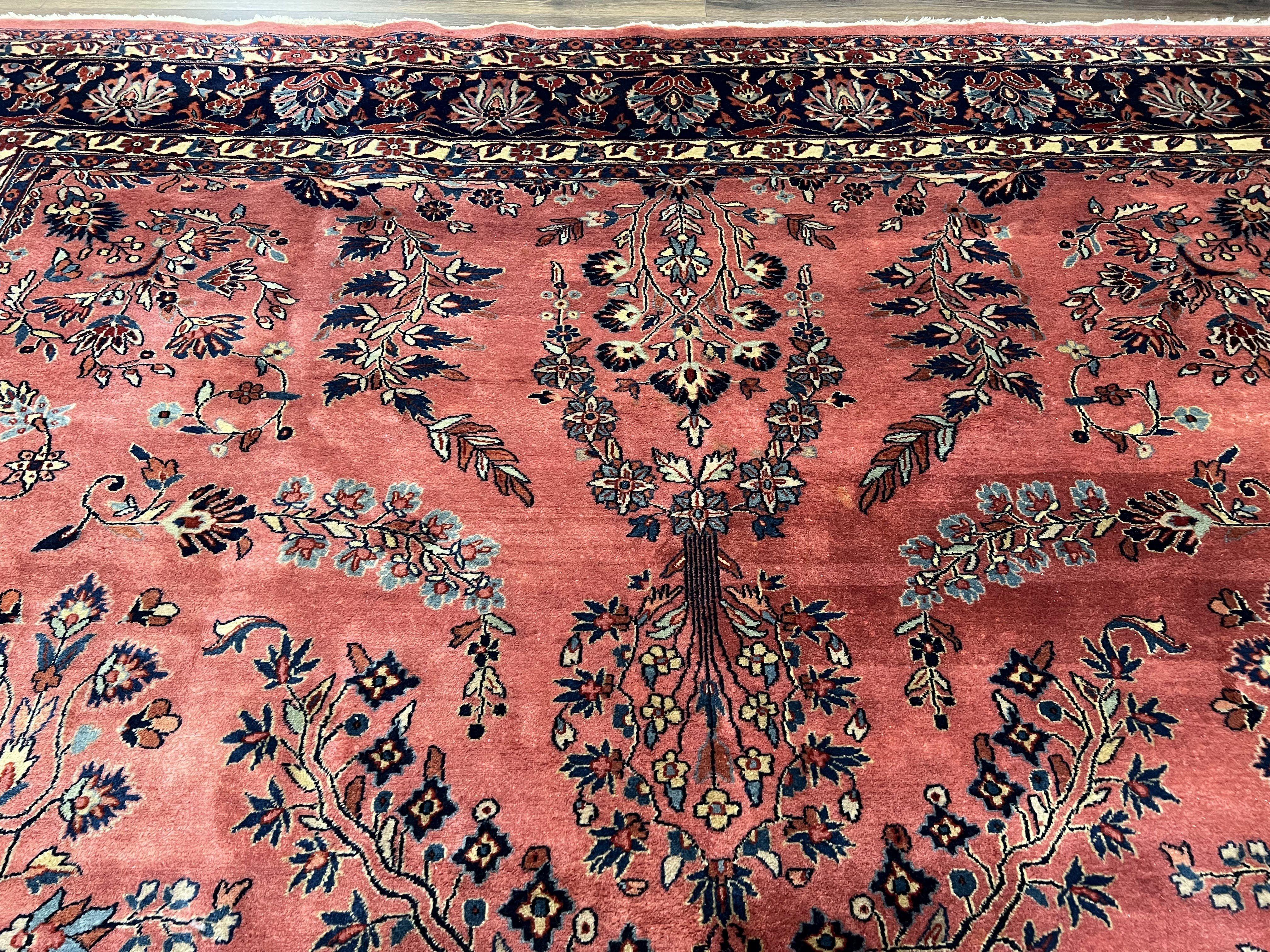Indo Sarouk Rug 10x14, Vintage Indian Persian Area Rug 10 x 14, Wool Hand-Knotted Oriental Carpet, Red Floral Allover Large Rug, Beautiful - Image 4
