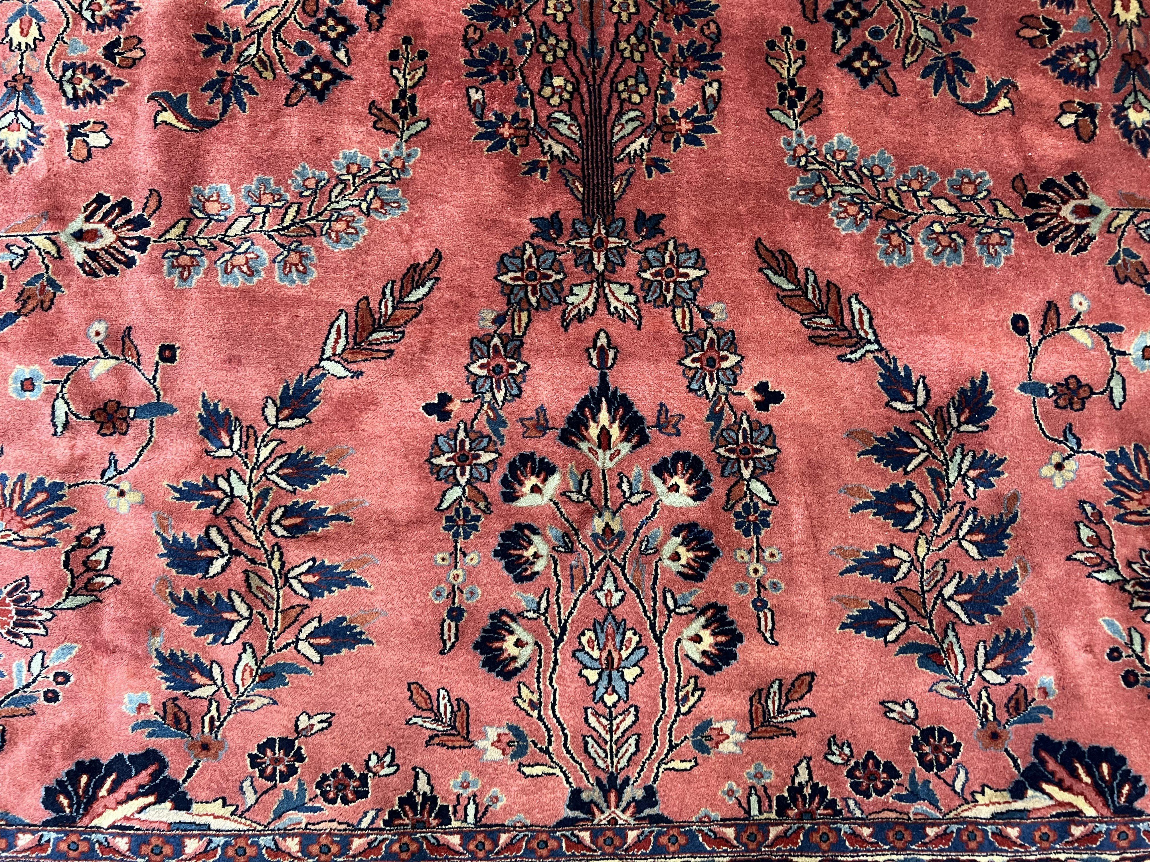Indo Sarouk Rug 10x14, Vintage Indian Persian Area Rug 10 x 14, Wool Hand-Knotted Oriental Carpet, Red Floral Allover Large Rug, Beautiful - Image 6