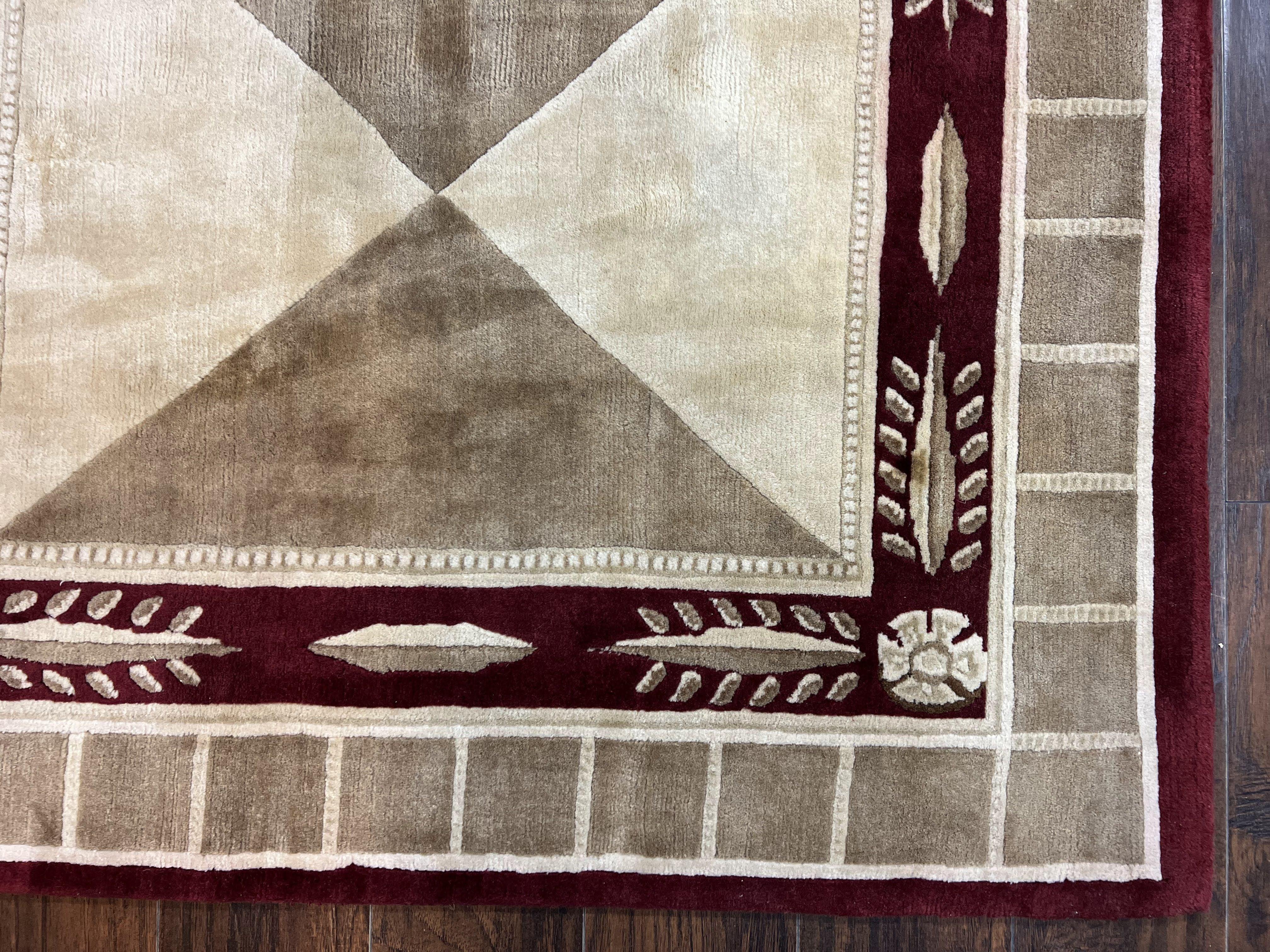 Indo Tibetan Rug 10x14, Nepali Carpet, Large Soft Wool Area Rug, Olive Tan Maroon, Contemporary Rug 10 x 14 ft Living Room Rug, Handmade Rug - Image 8
