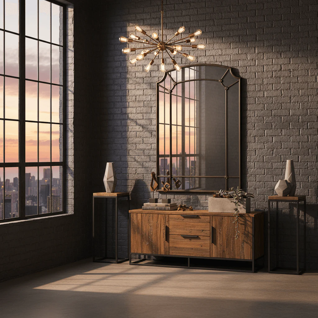 Industrial Chic Arched Wall Mirror with Iron Frame - Image 3