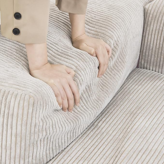 Kanso Corduroy Modular Bouclé Cloud Couch - Beige - 3-Seater Sofa - Image 7