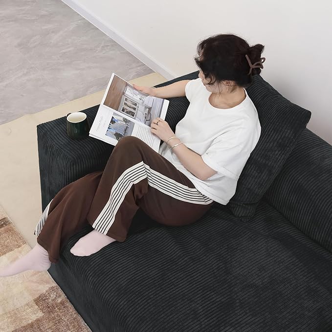 Kanso Corduroy Modular Bouclé Cloud Couch - Black - 2-Seater Sofa - Image 5