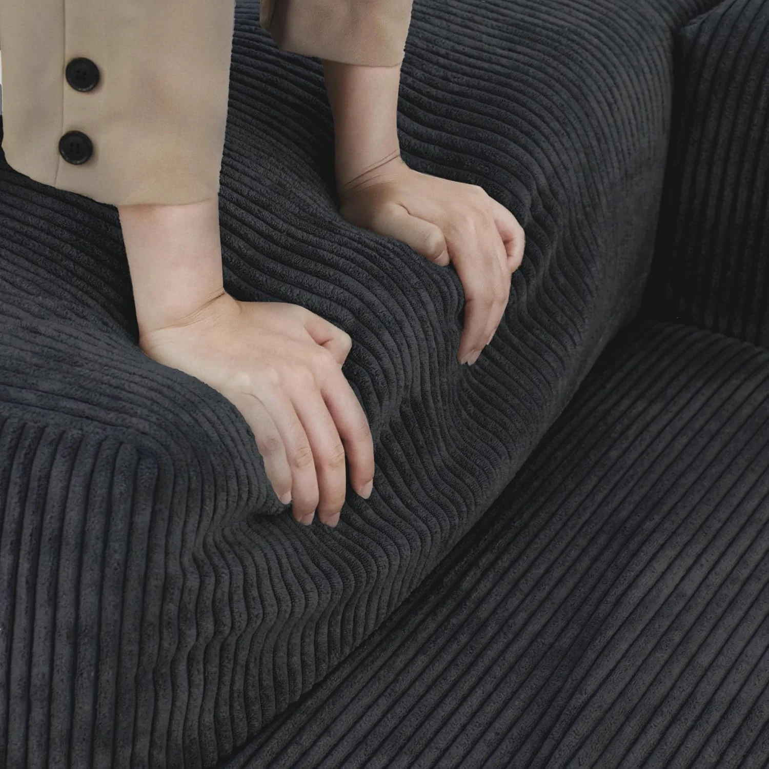 Kanso Corduroy Modular Bouclé Cloud Couch - Black - 3-Seater Sofa - Image 2