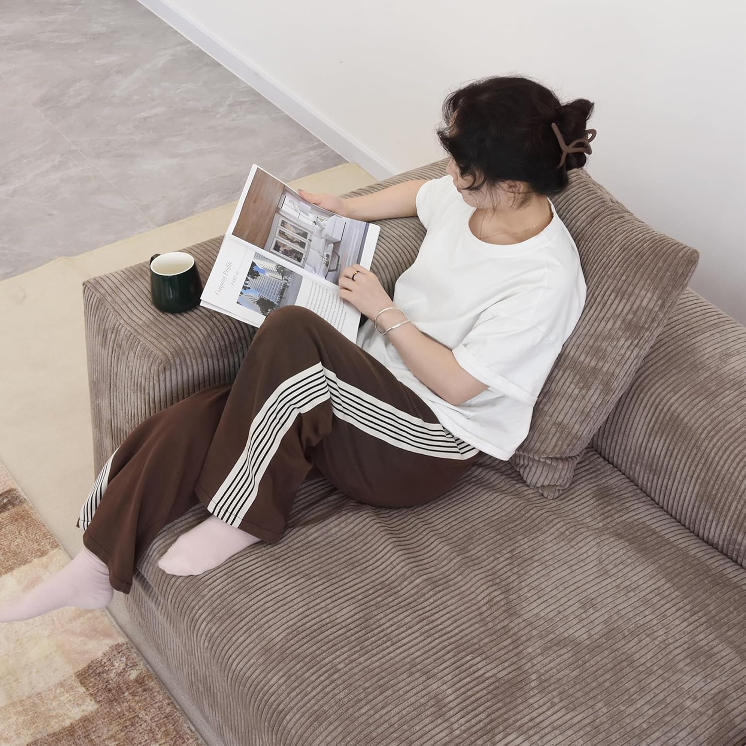 Kanso Corduroy Modular Bouclé Cloud Couch - Brown - 2-Seater Sofa - Image 5