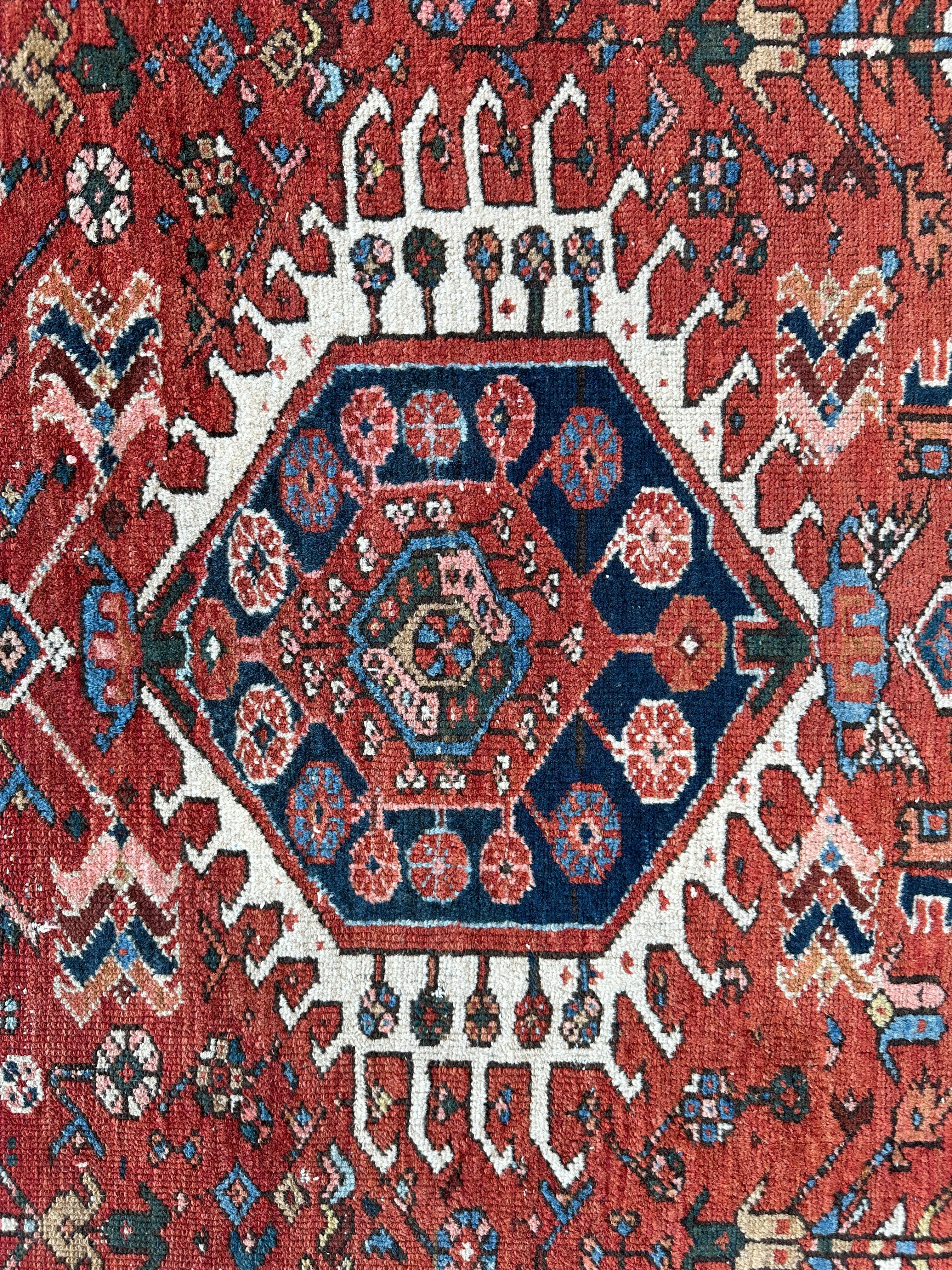 KARAJA Persian Antique Heriz Rug  4'9" x 6' - Image 7