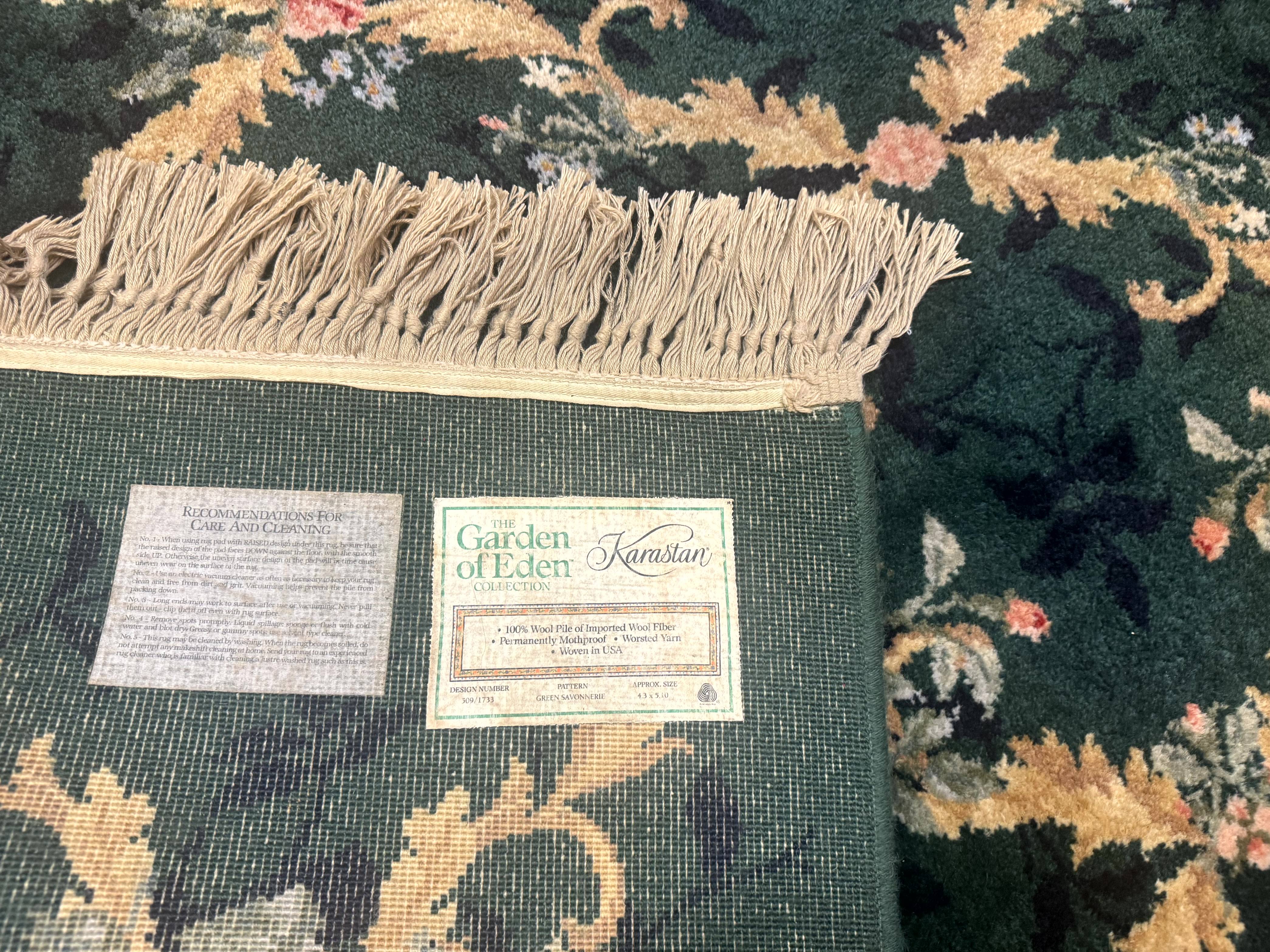 Karastan Garden of Eden Rug 4x6, Green Savonnerie 509/1733, Original Discontinued Vintage Karastan Carpet - Image 10