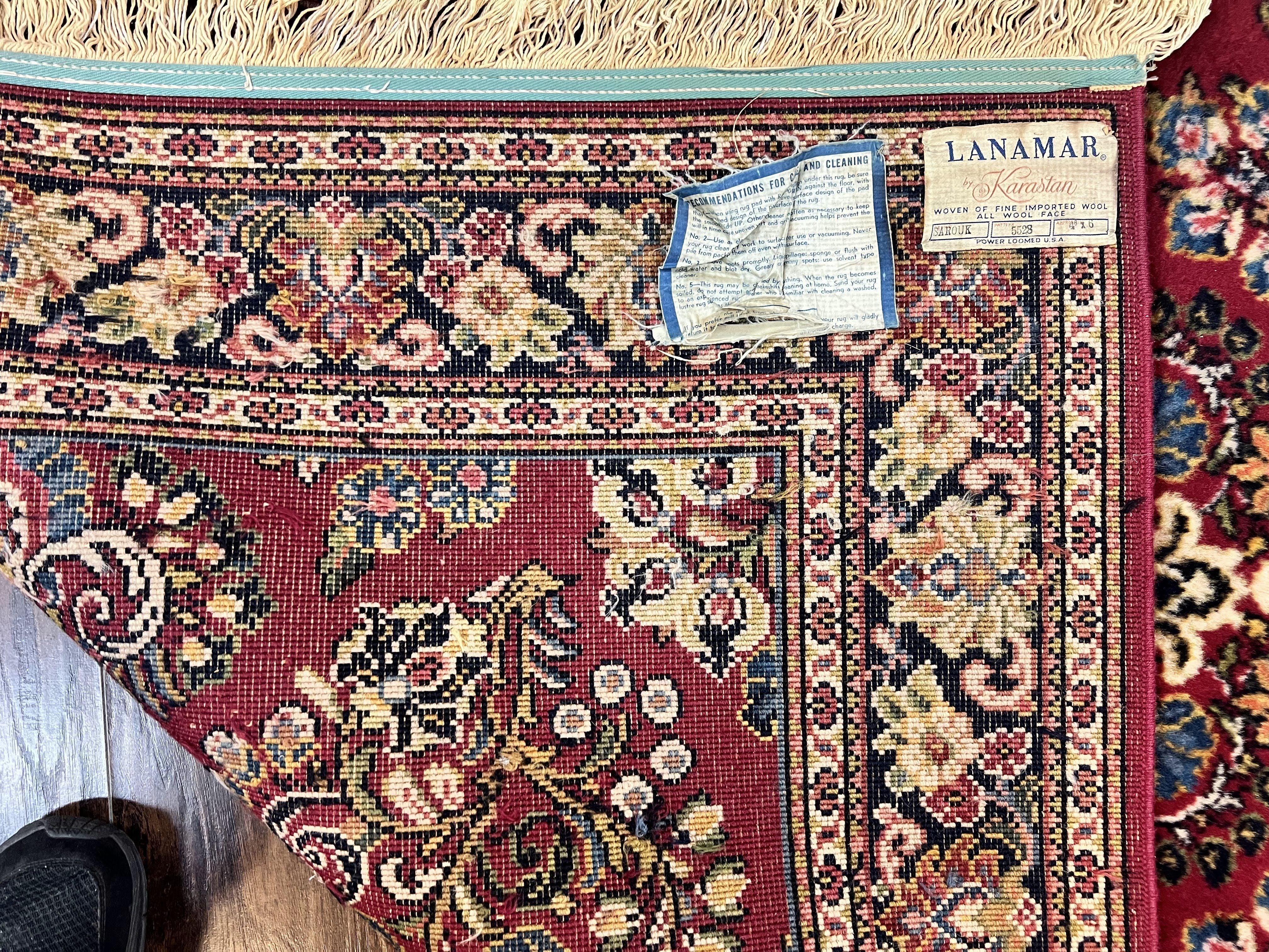 Karastan Rug 4.6 x 6 Lanamar Sarouk #5528, Red Wool Karastan Oriental Carpet, Discontinued, Antique, Wool Pile - Image 10