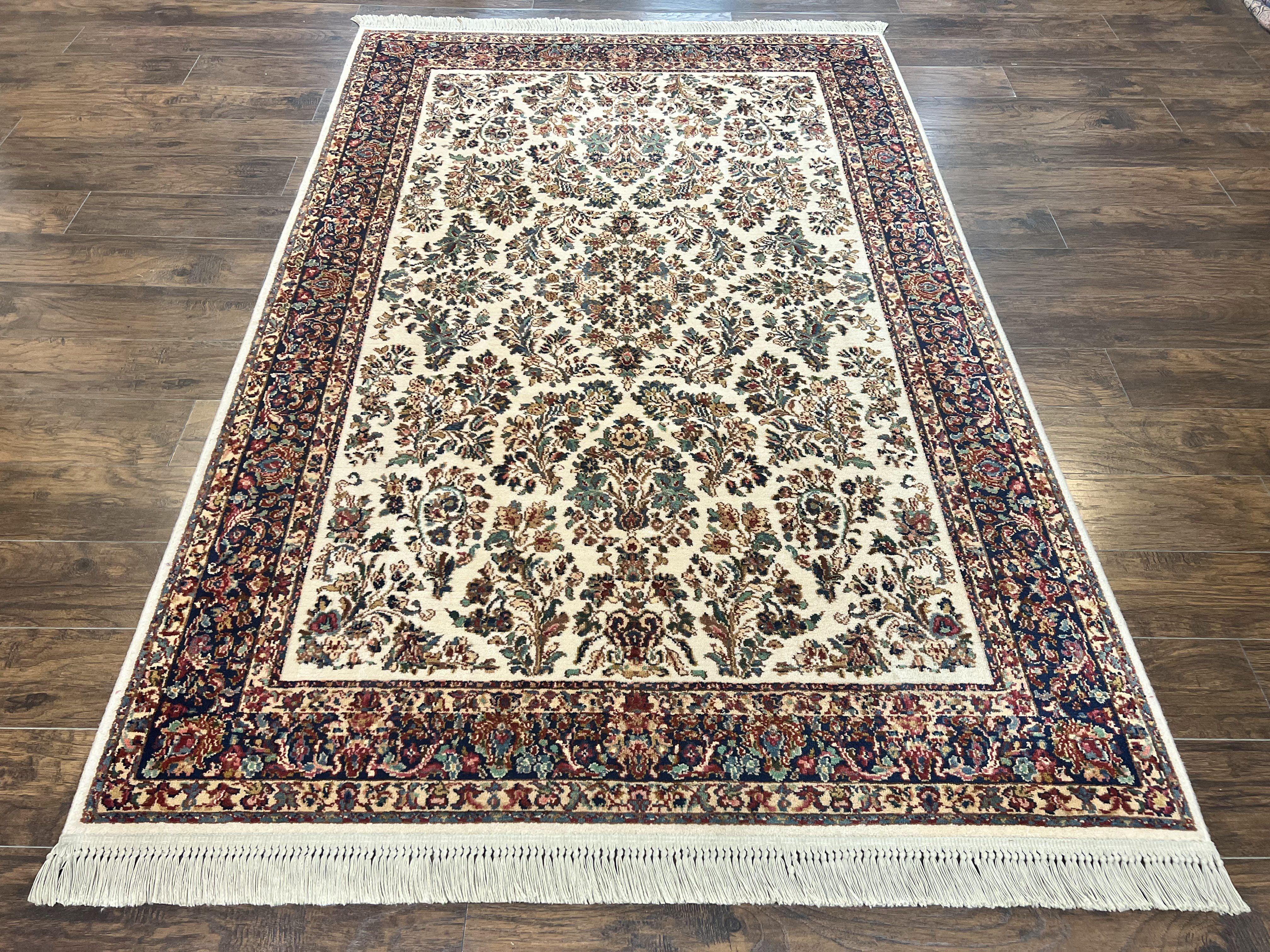 Karastan Rug 5.9 x 9, Ivory Sarouk #760, Wool Vintage Original Collection 700 Series