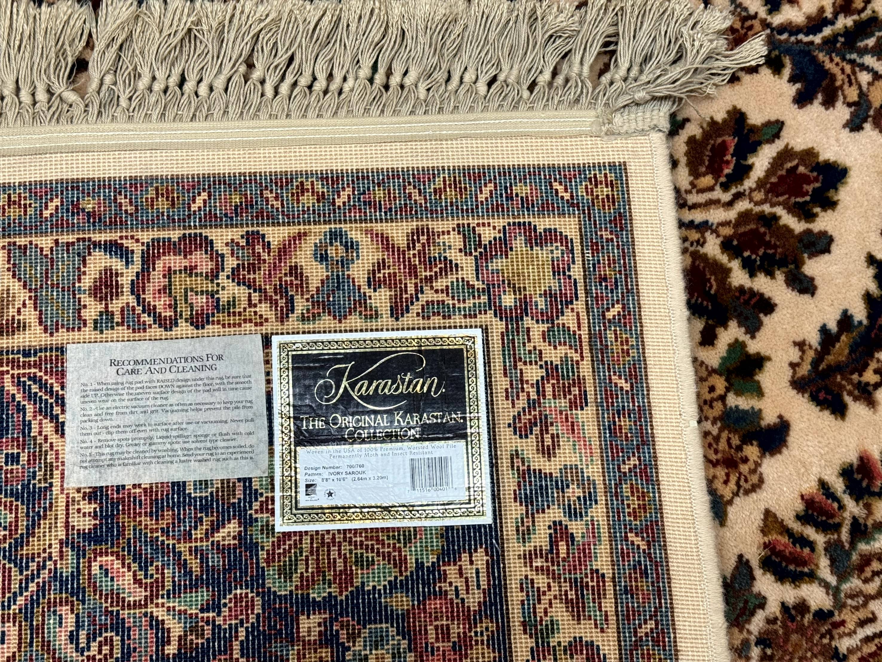 Karastan Rug 8.8 x 10.6 Ivory Sarouk #700/760, Wool Discontinued Original 700 Series - Image 10
