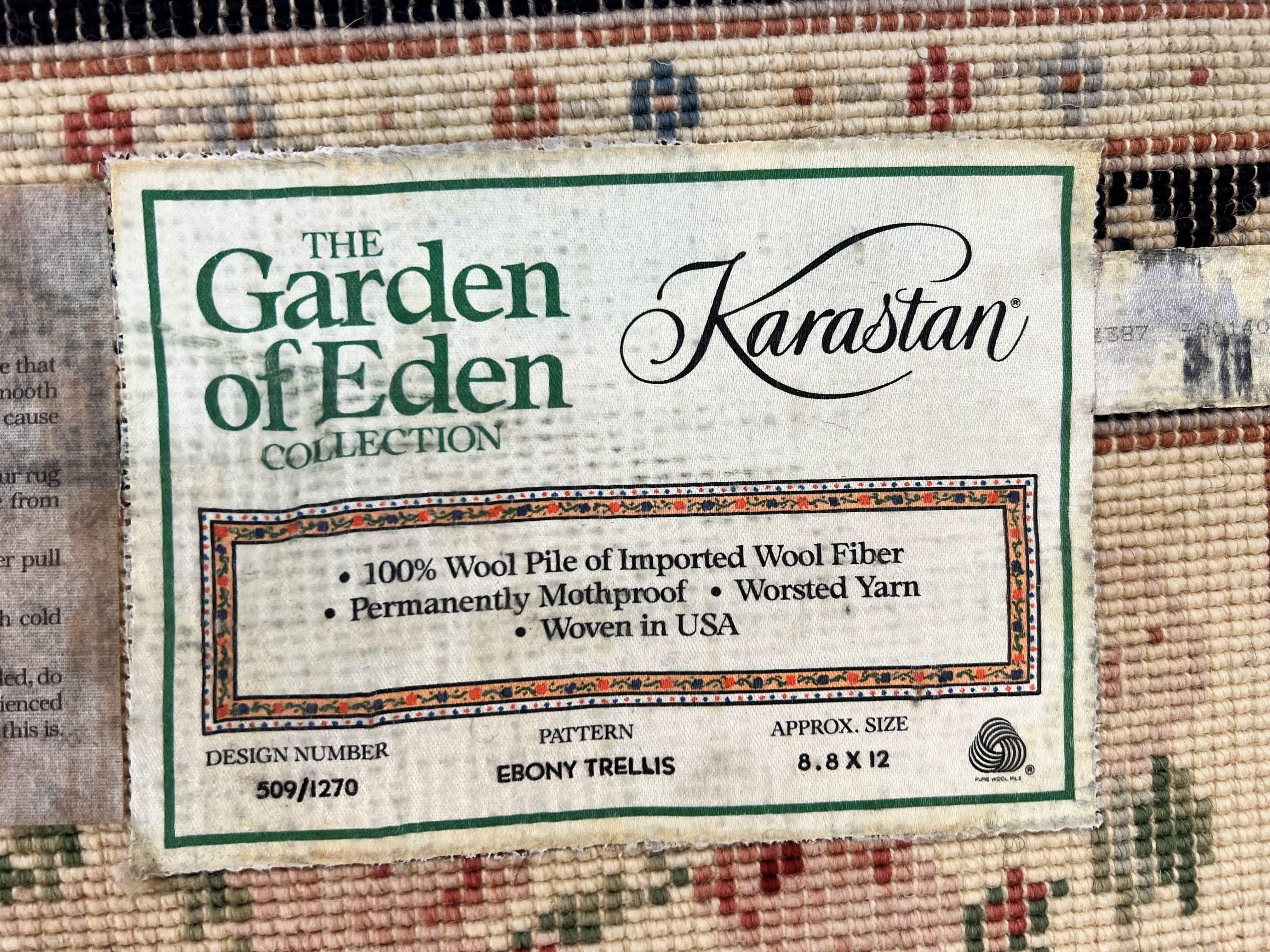 Karastan Rug 8' 8" x 12" Garden of Eden Collection Ebony Trellis #509/1270, Wool Pile Discontinued Vintage Karastan Carpet, Room Sized Rug - Image 10
