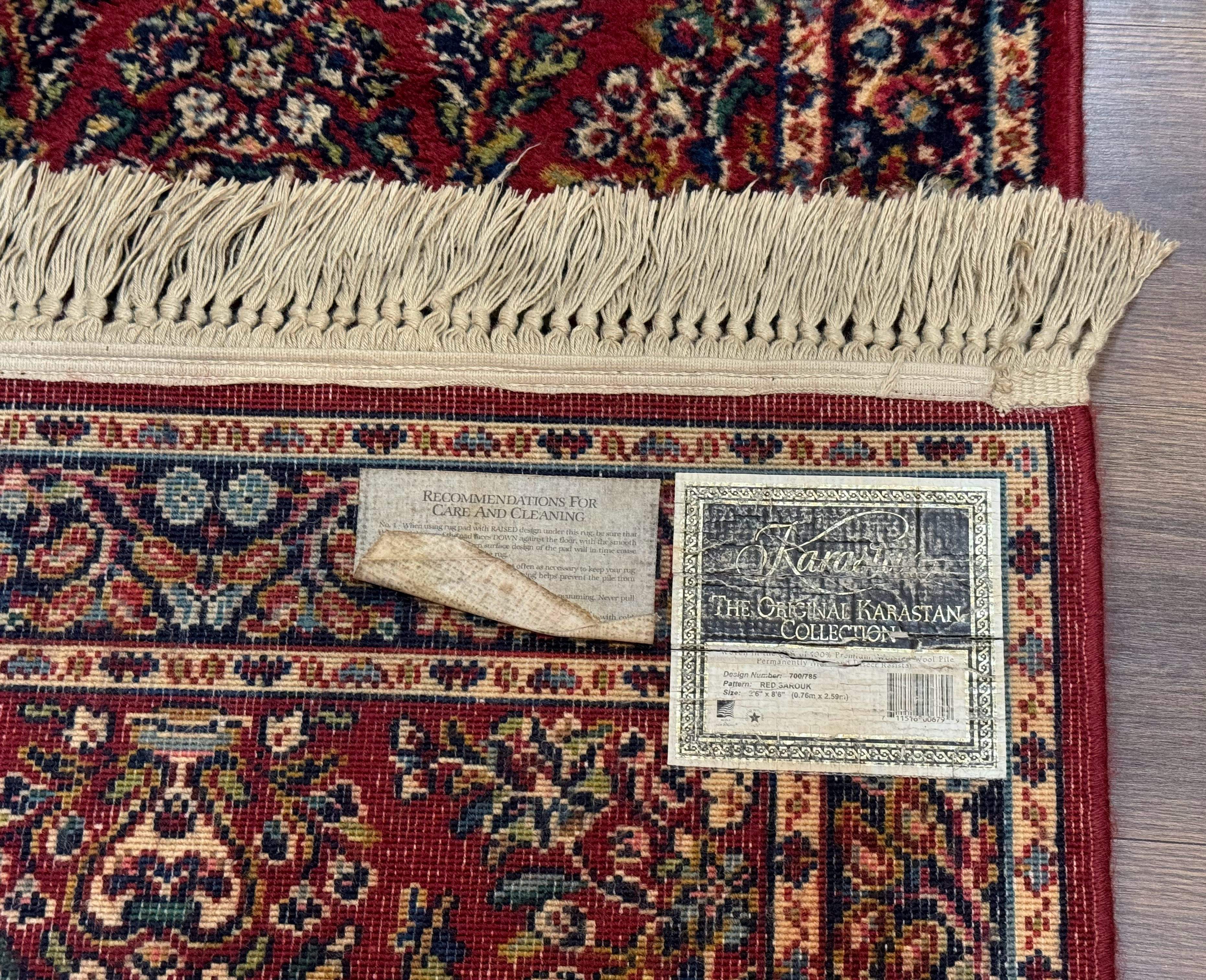 Karastan Runner Rug 2.6 x 8.6, Red Sarouk #785, Original 700 Series, Wool, Rare - Image 10