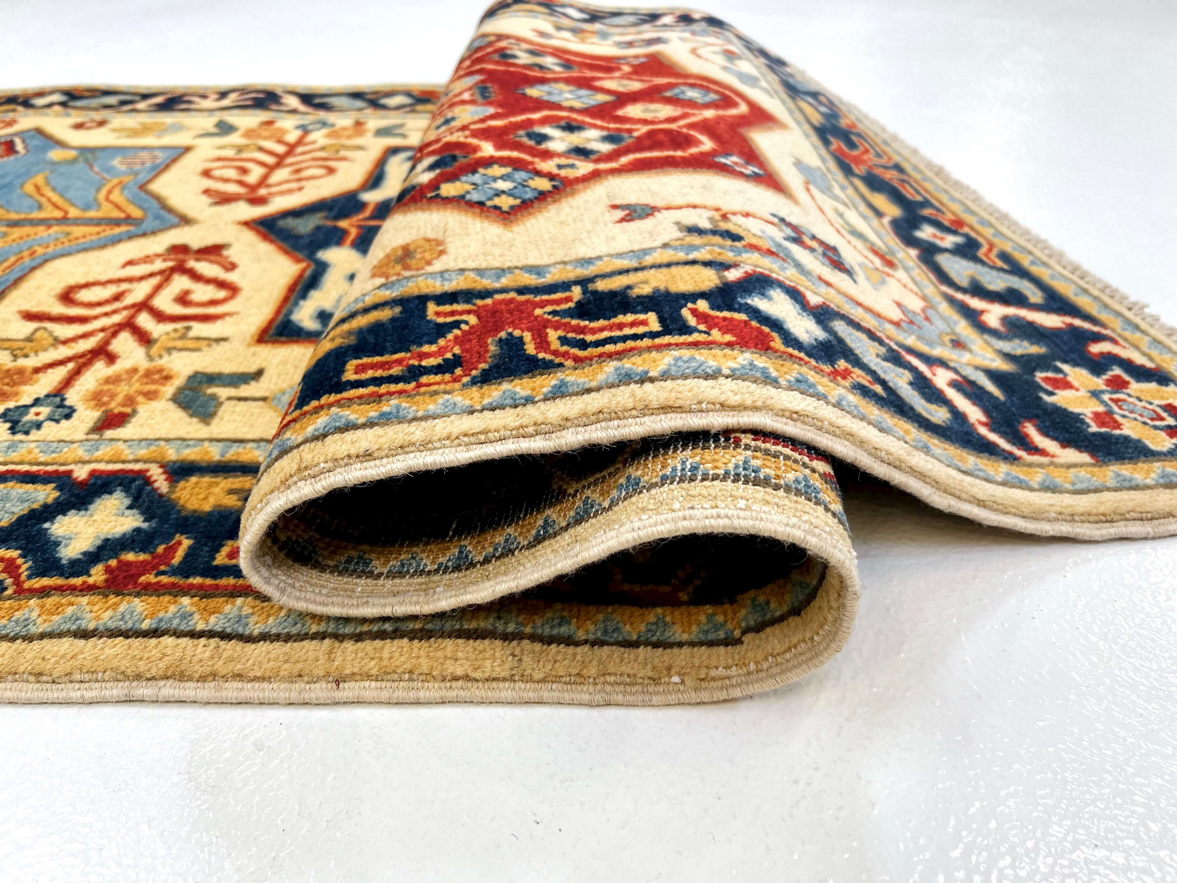 Kazak (2'10"x9'07" Runner) ivory/navy - Image 5