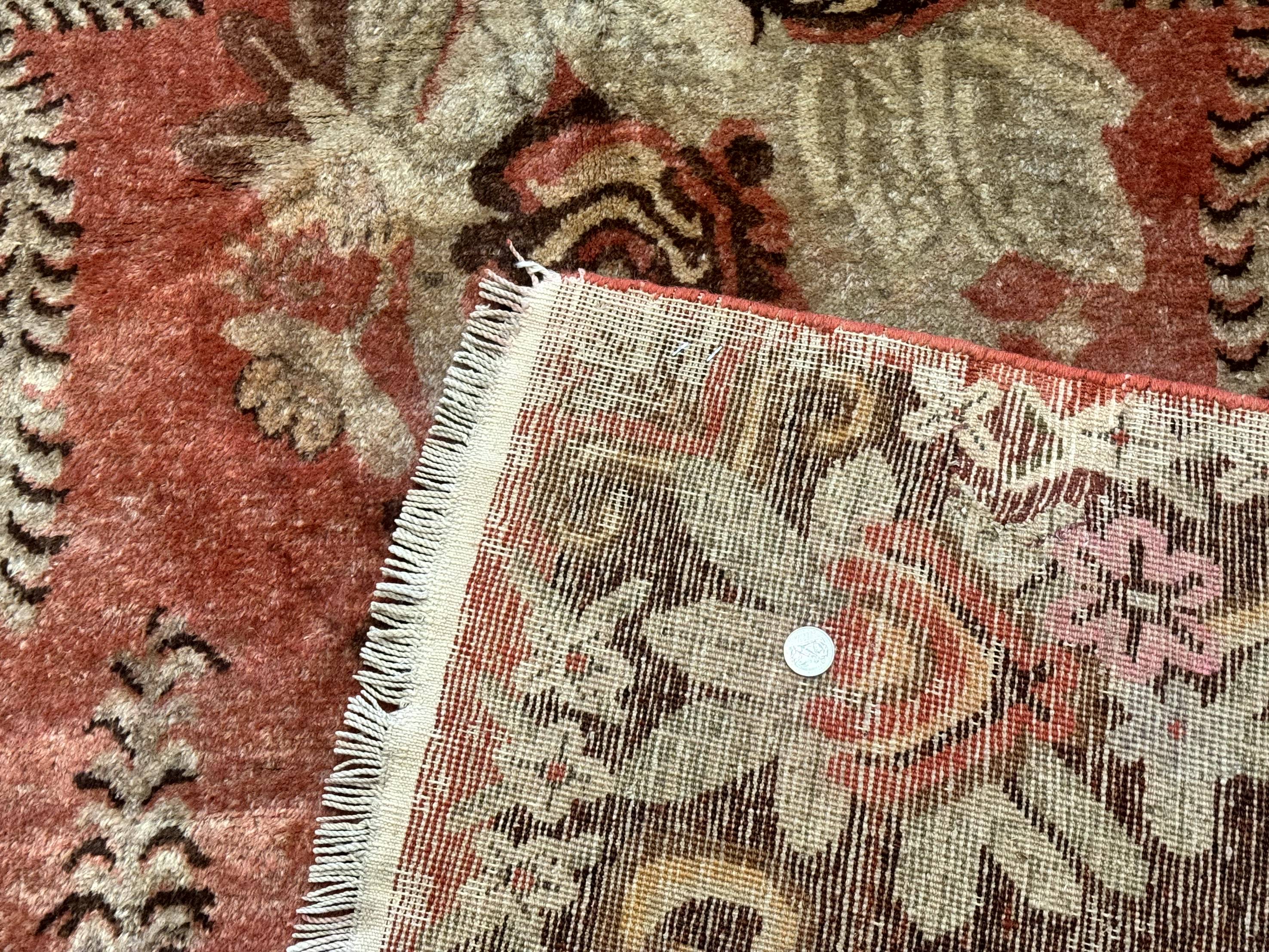 Khotan Rug 5x9, Terracotta and Brown, Floral, Chinese Wool Carpet, Antique Rug - Image 10