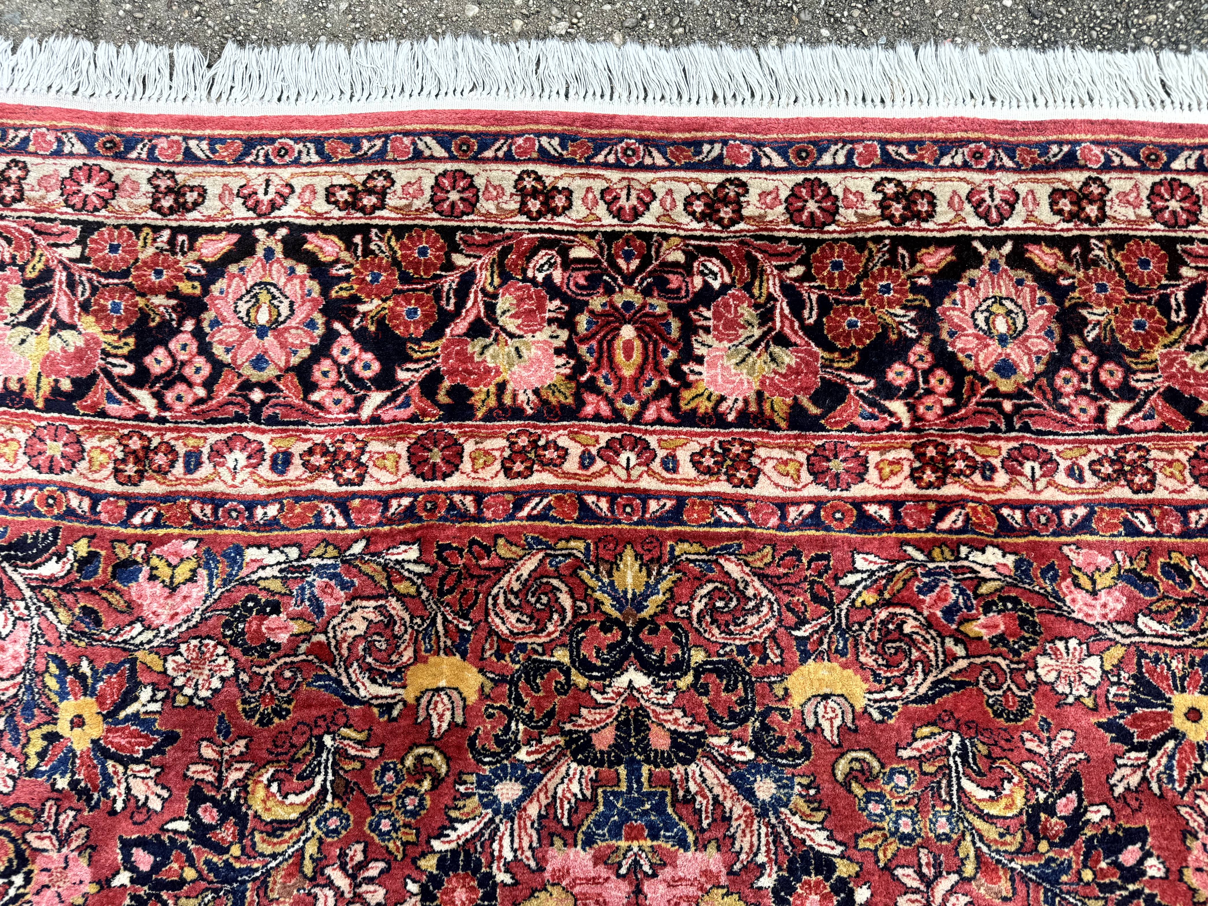 Large Antique Persian Sarouk Rug 11x18, Red, Floral Allover, Palace Size Wool Handmade Carpet - Image 3