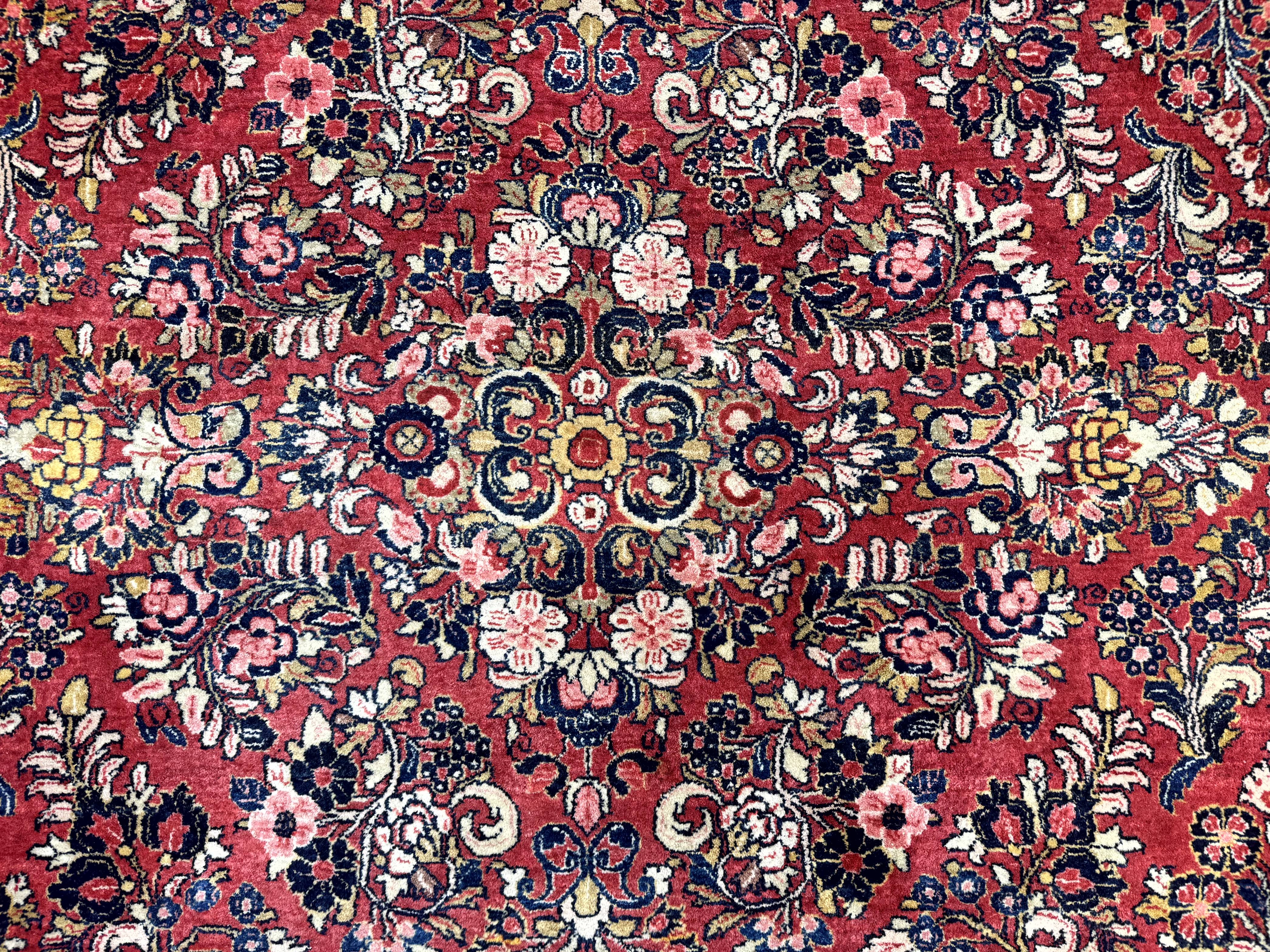 Large Antique Persian Sarouk Rug 11x18, Red, Floral Allover, Palace Size Wool Handmade Carpet - Image 4