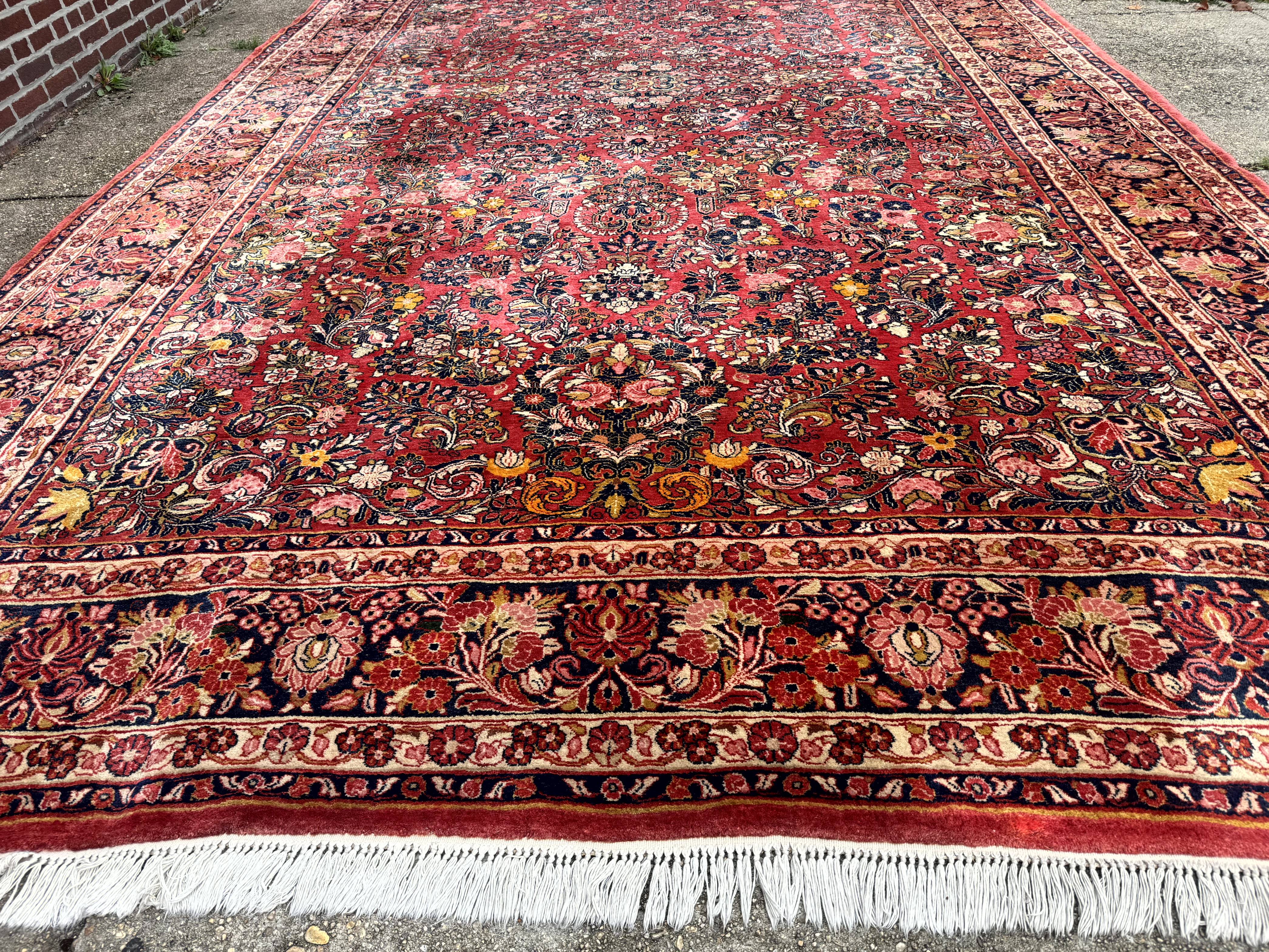 Large Antique Persian Sarouk Rug 11x18, Red, Floral Allover, Palace Size Wool Handmade Carpet - Image 5