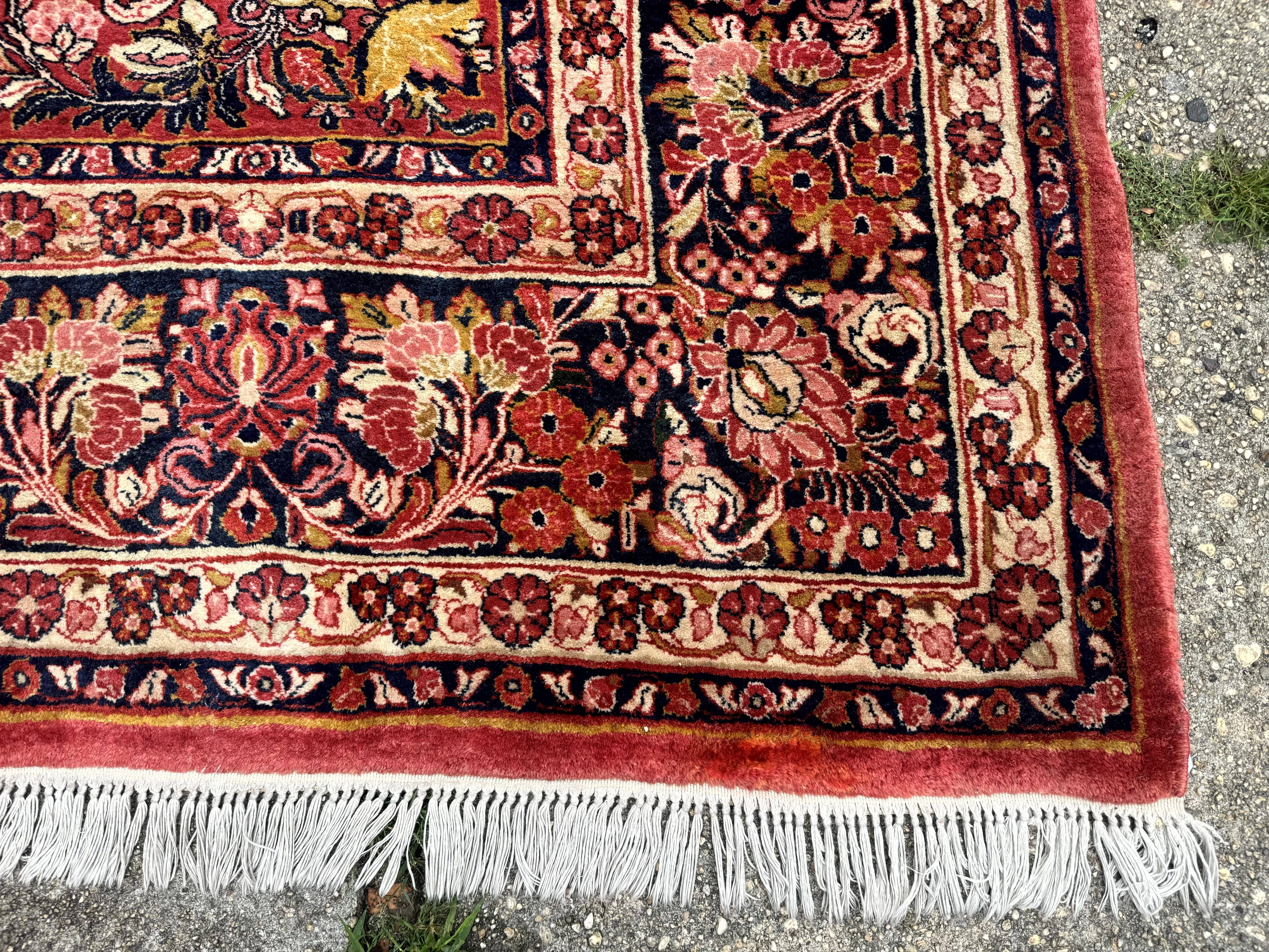 Large Antique Persian Sarouk Rug 11x18, Red, Floral Allover, Palace Size Wool Handmade Carpet - Image 9