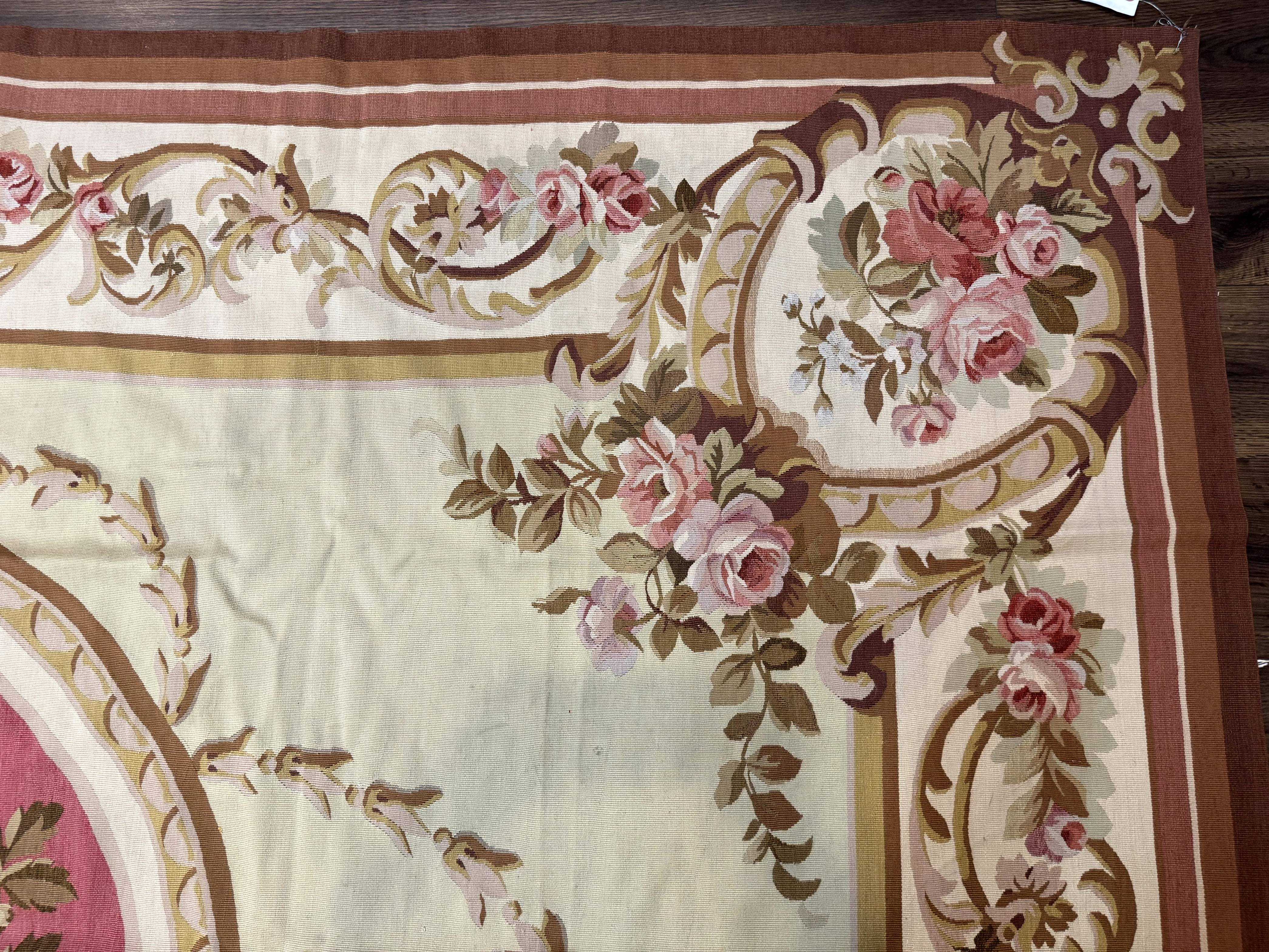 Large Aubusson Rug 10x14, European Elegant French Design, Floral Carpet - Image 7