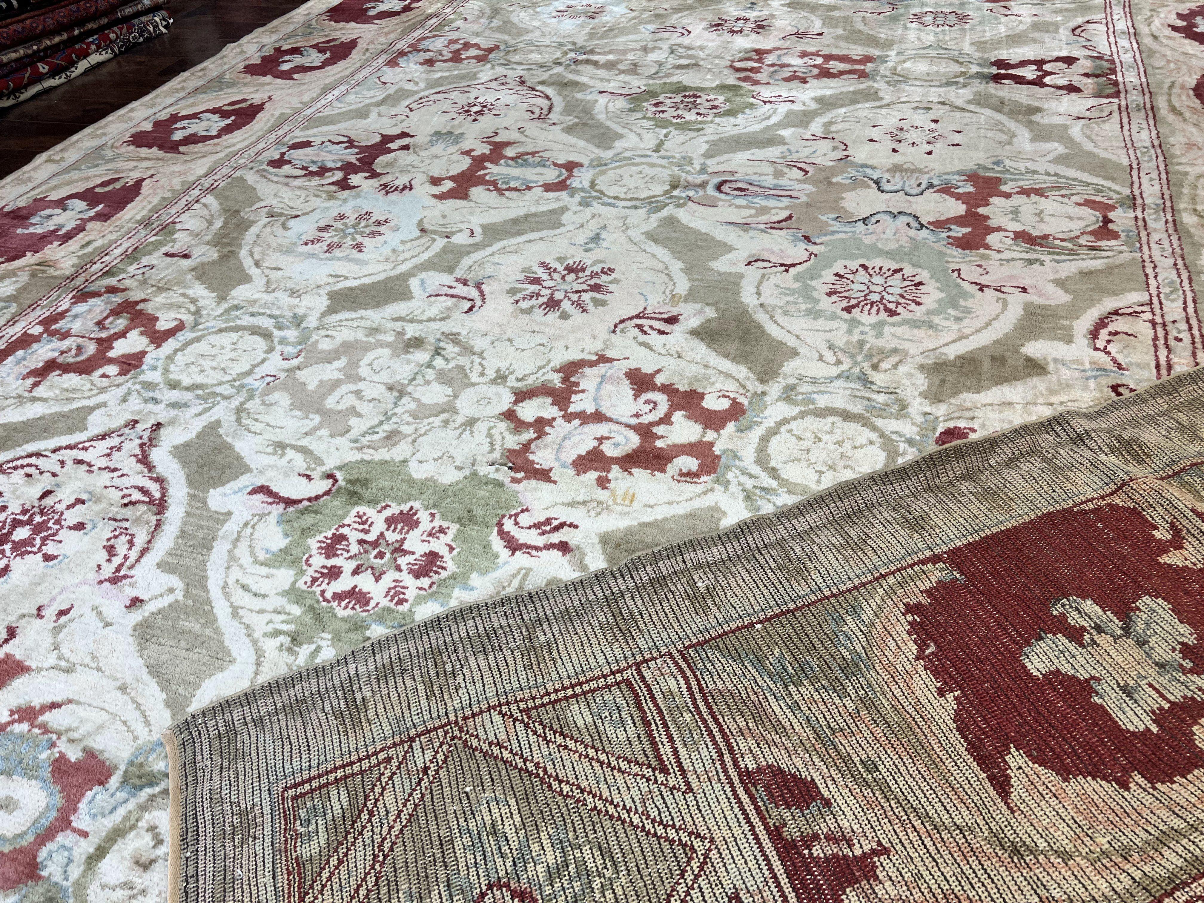 Large Egyptian Oushak Rug 12x21, Wool Handmade Vintage Carpet, Allover Pattern, Oversized 12 x 21 ft Traditional Rug - Image 10
