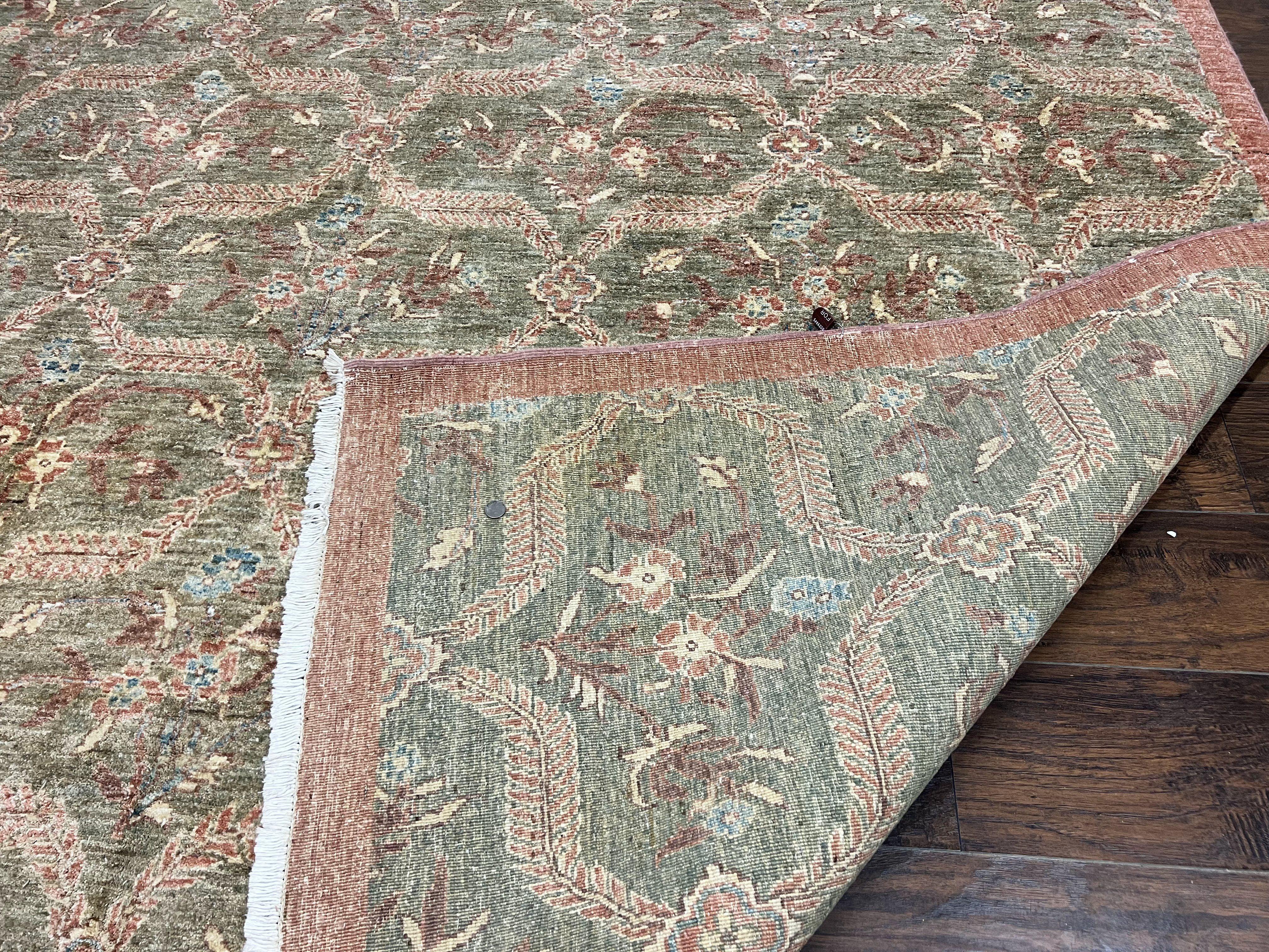 Large Modern Pakistani Rug 9x12, Handmade Wool Carpet, Peshawar Rug, Hand Knotted Oriental Rug, Contemporary, Floral, Light Green - Image 10
