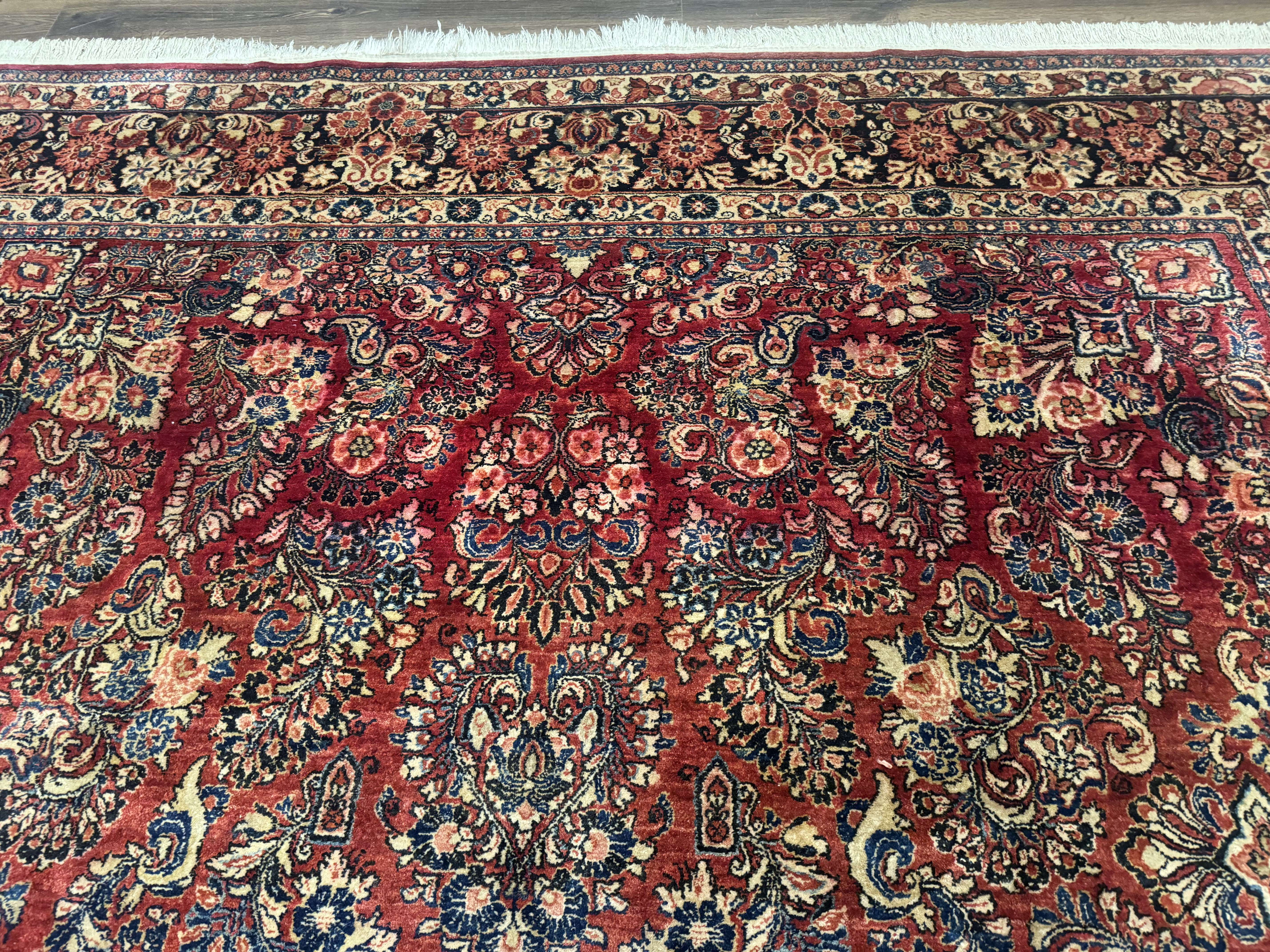 Large Persian Sarouk Rug 10x17, Palace Size Antique Persian Carpet, Red, Floral Allover, Traditional Persian Rug, Oversize Handmade Wool Rug - Image 3