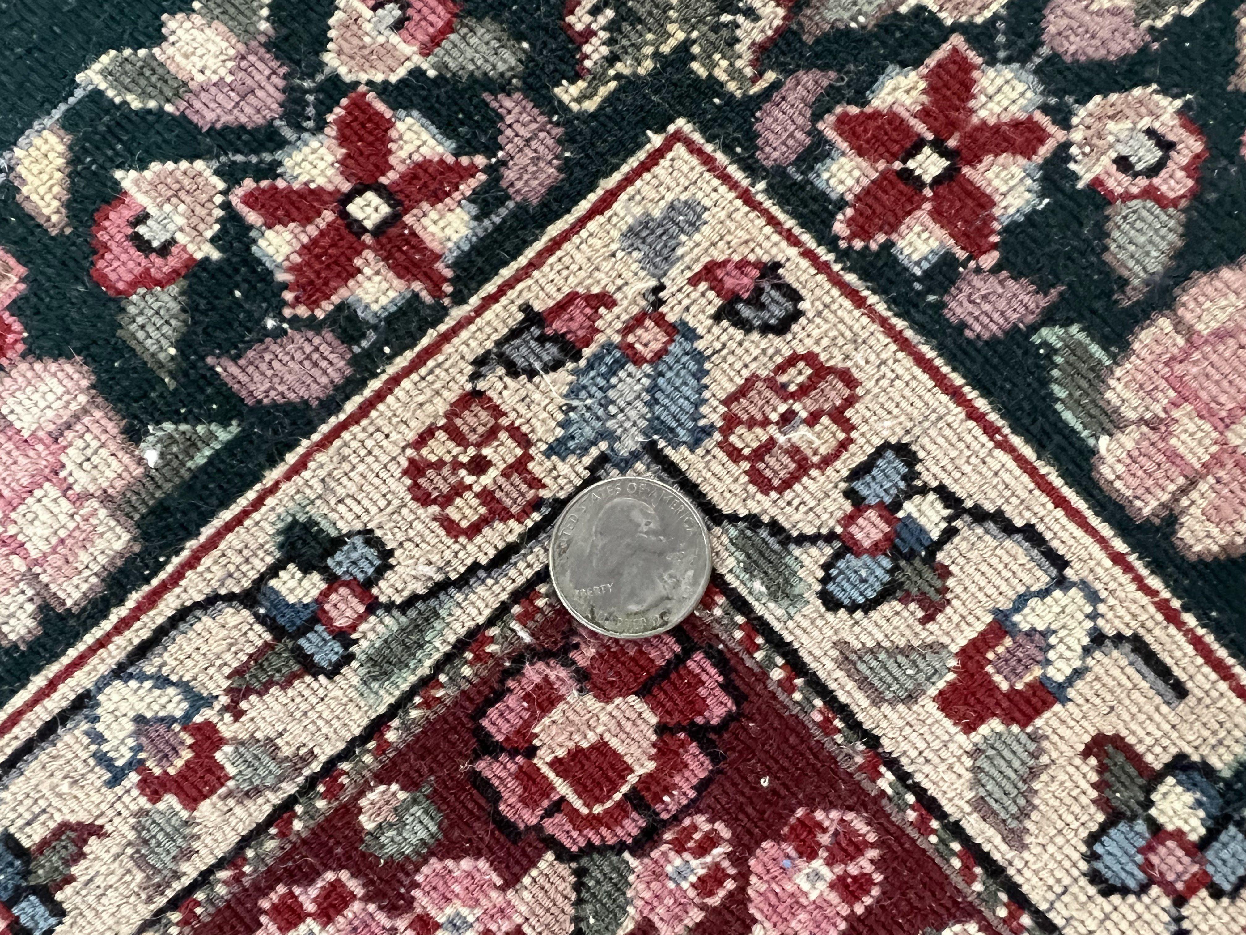 Large Sino Persian Rug 10x14, Wool Hand Knotted Vintage Carpet, Dark Green & Beige, Kirman Floral Rug, Fine Weave, Traditional, Large - Image 10