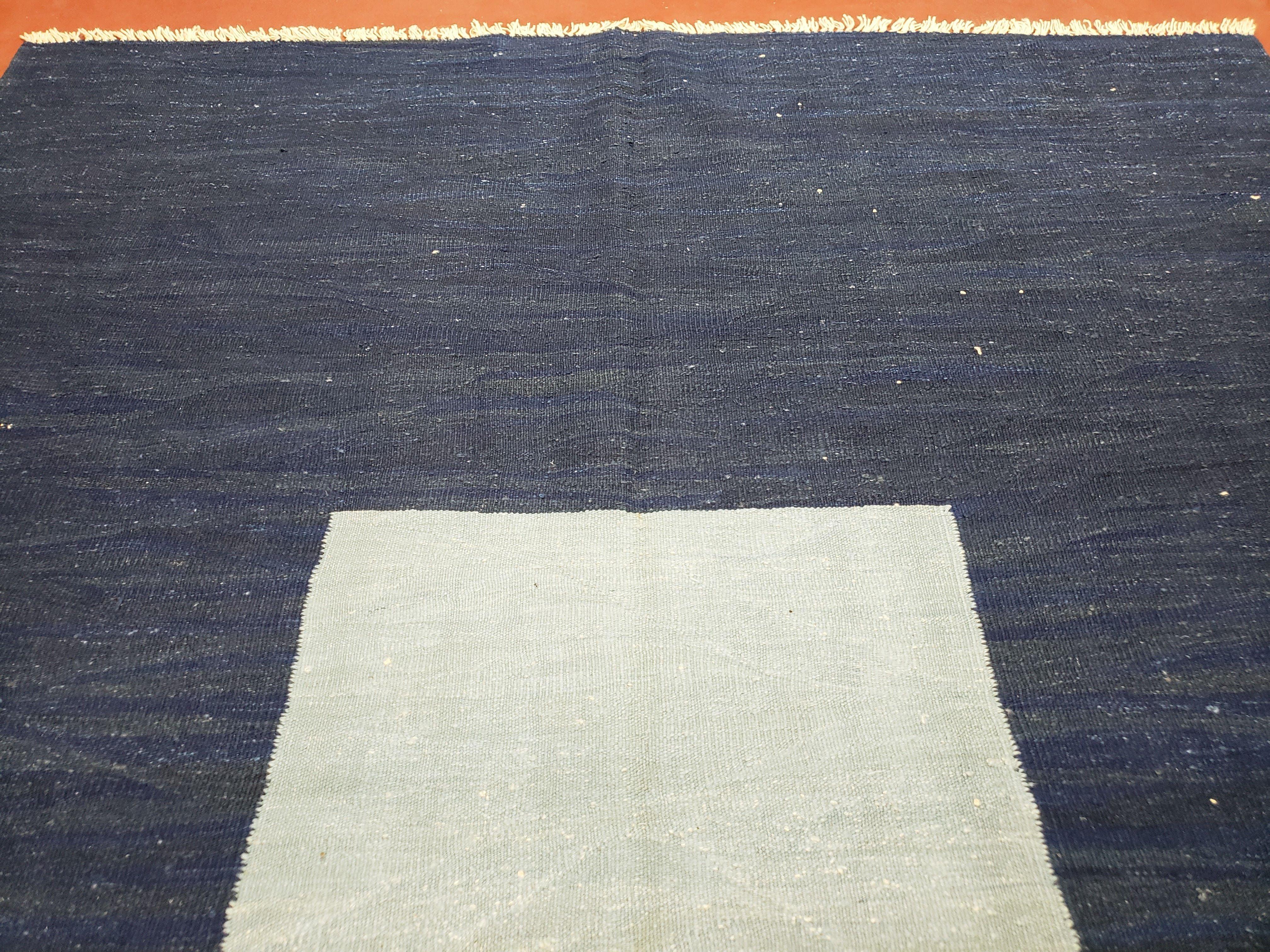 Large Blue Turkish Kilim Rug 7x10, Handmade, Wool - Image 3