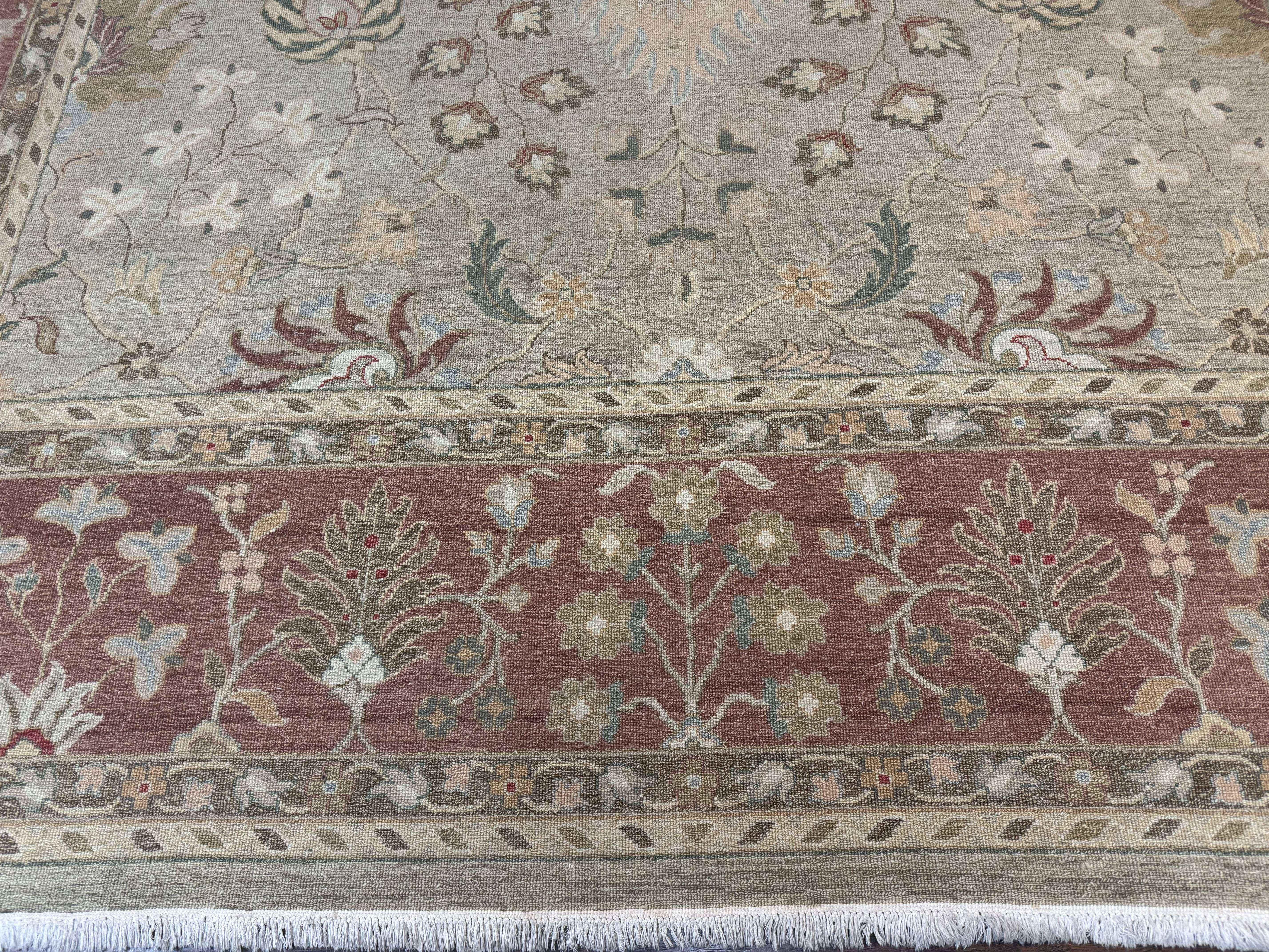 Large Turkish Soumak Rug 10x14, Flatweave Dhurrie, Handmade, Light Green and Salmon - Image 5