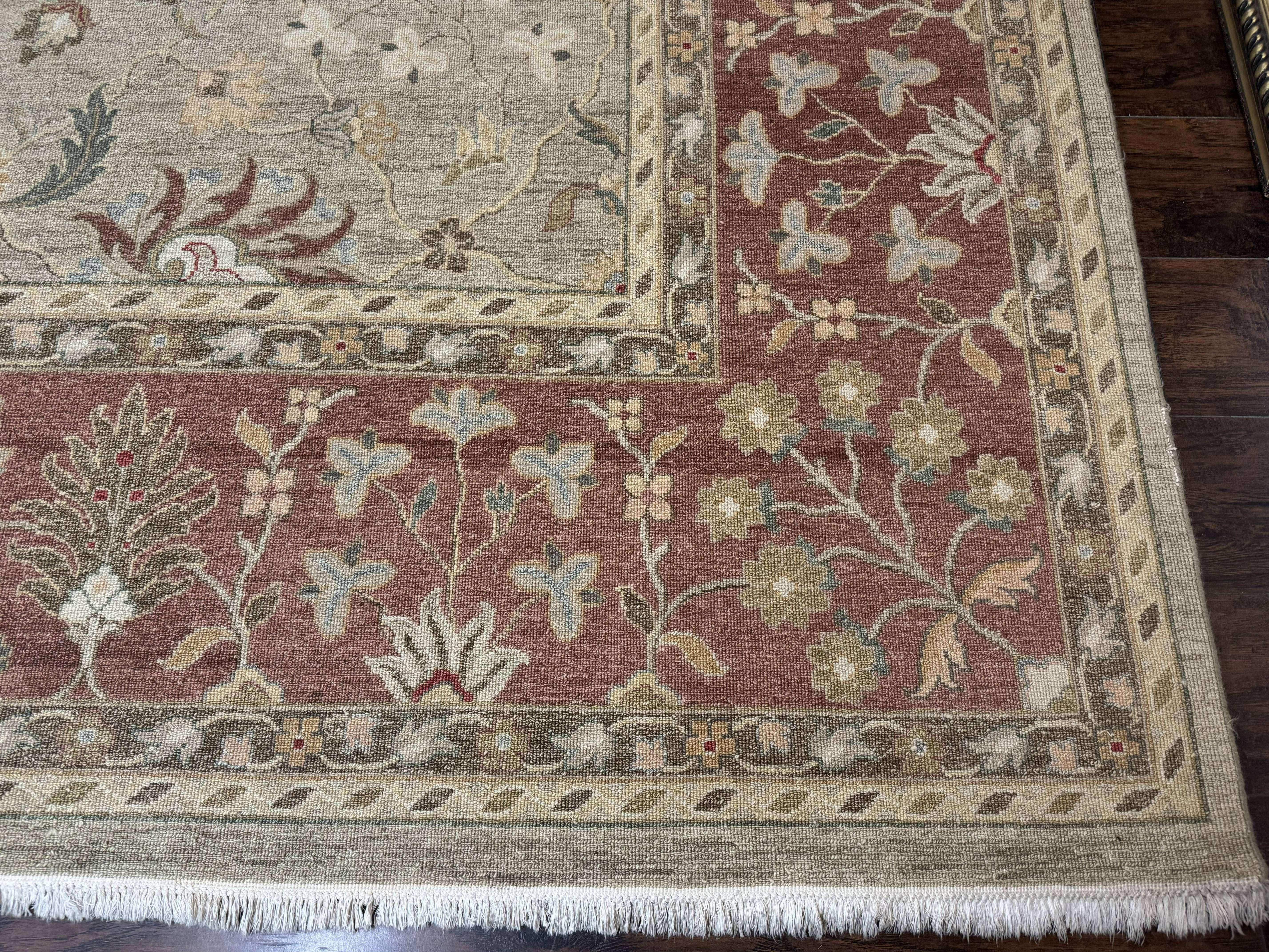 Large Turkish Soumak Rug 10x14, Flatweave Dhurrie, Handmade, Light Green and Salmon - Image 9