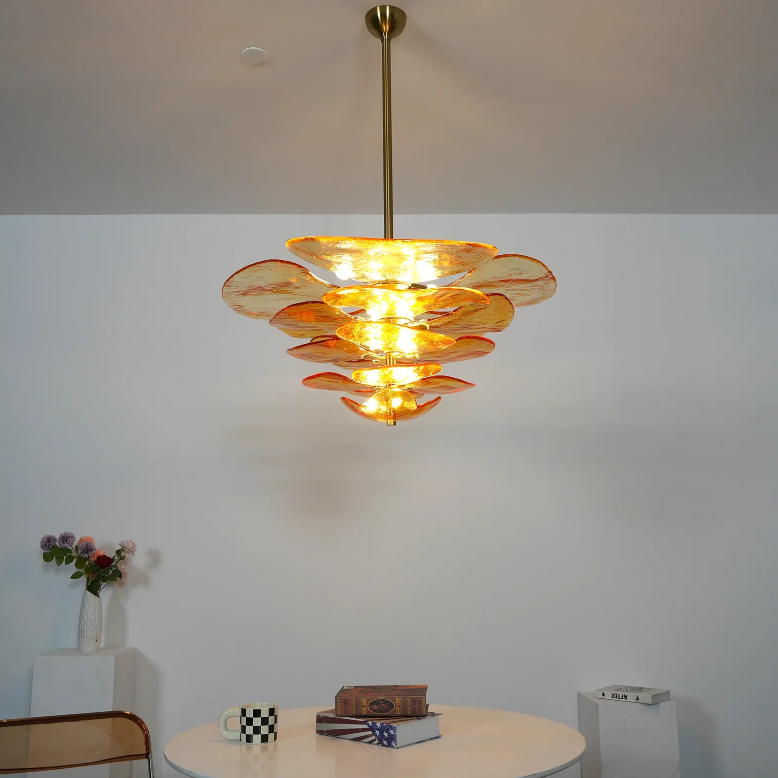 Leaf-Shaped Amber Textured Glass Chandelier - Image 10