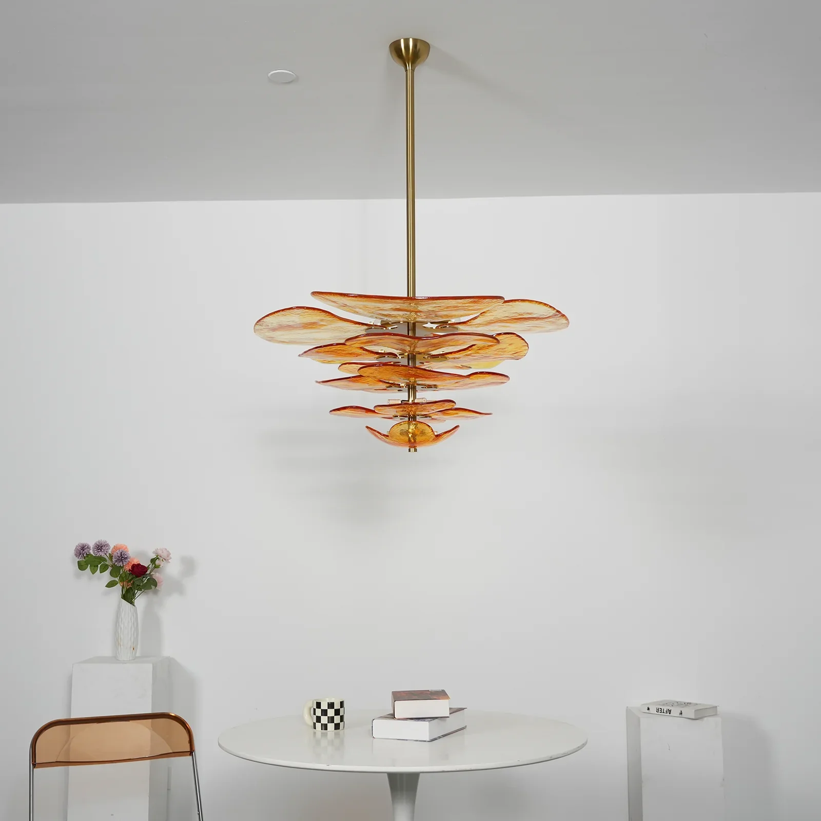 Leaf-Shaped Amber Textured Glass Chandelier - Image 12