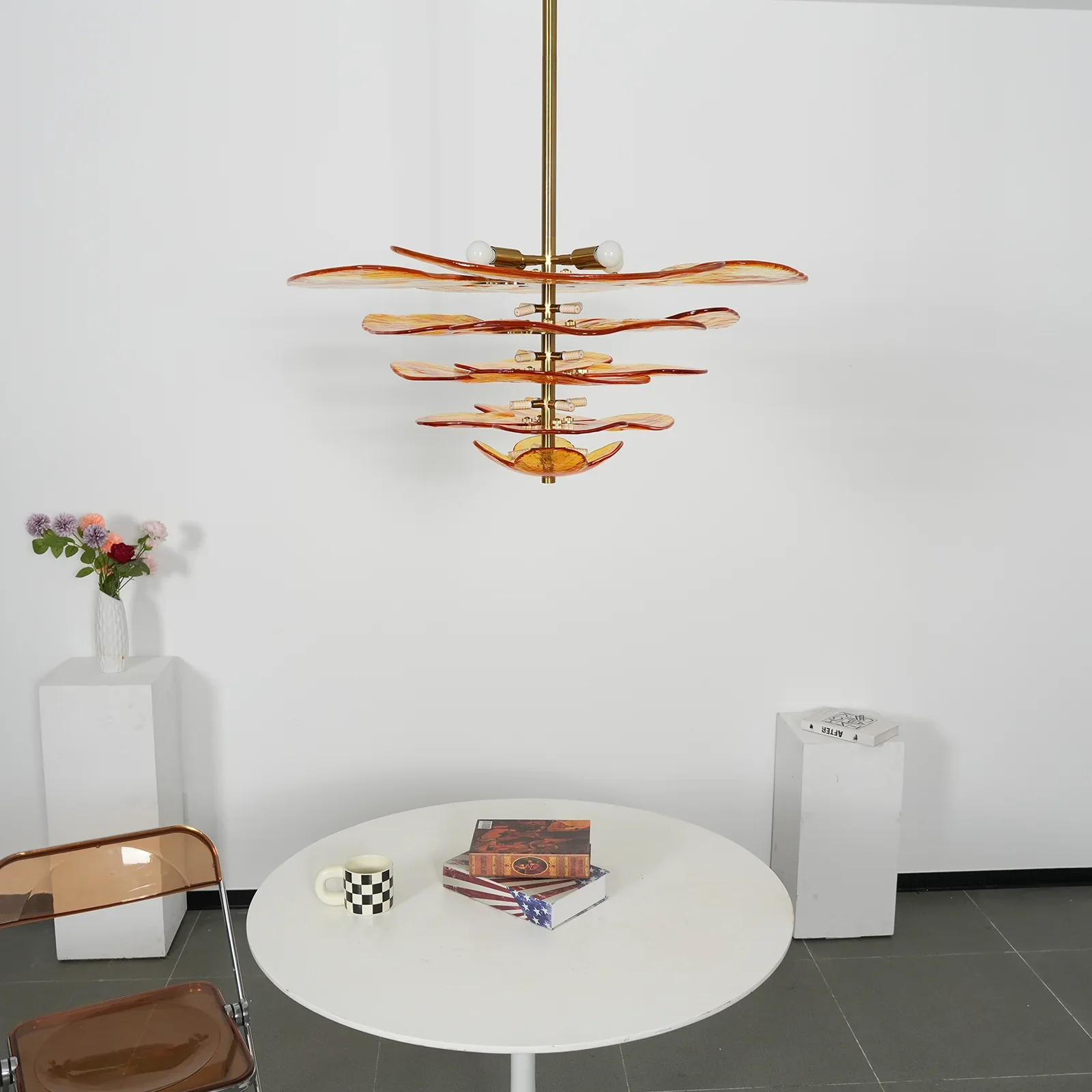 Leaf-Shaped Amber Textured Glass Chandelier - Image 13
