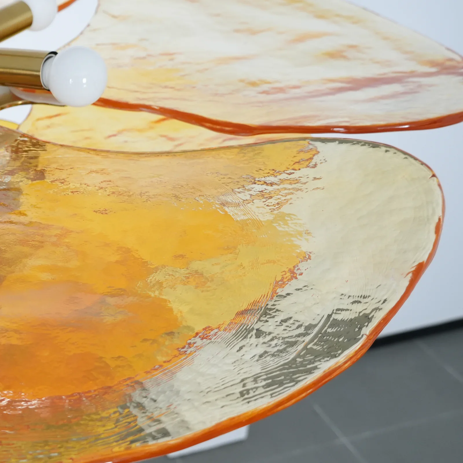 Leaf-Shaped Amber Textured Glass Chandelier - Image 15